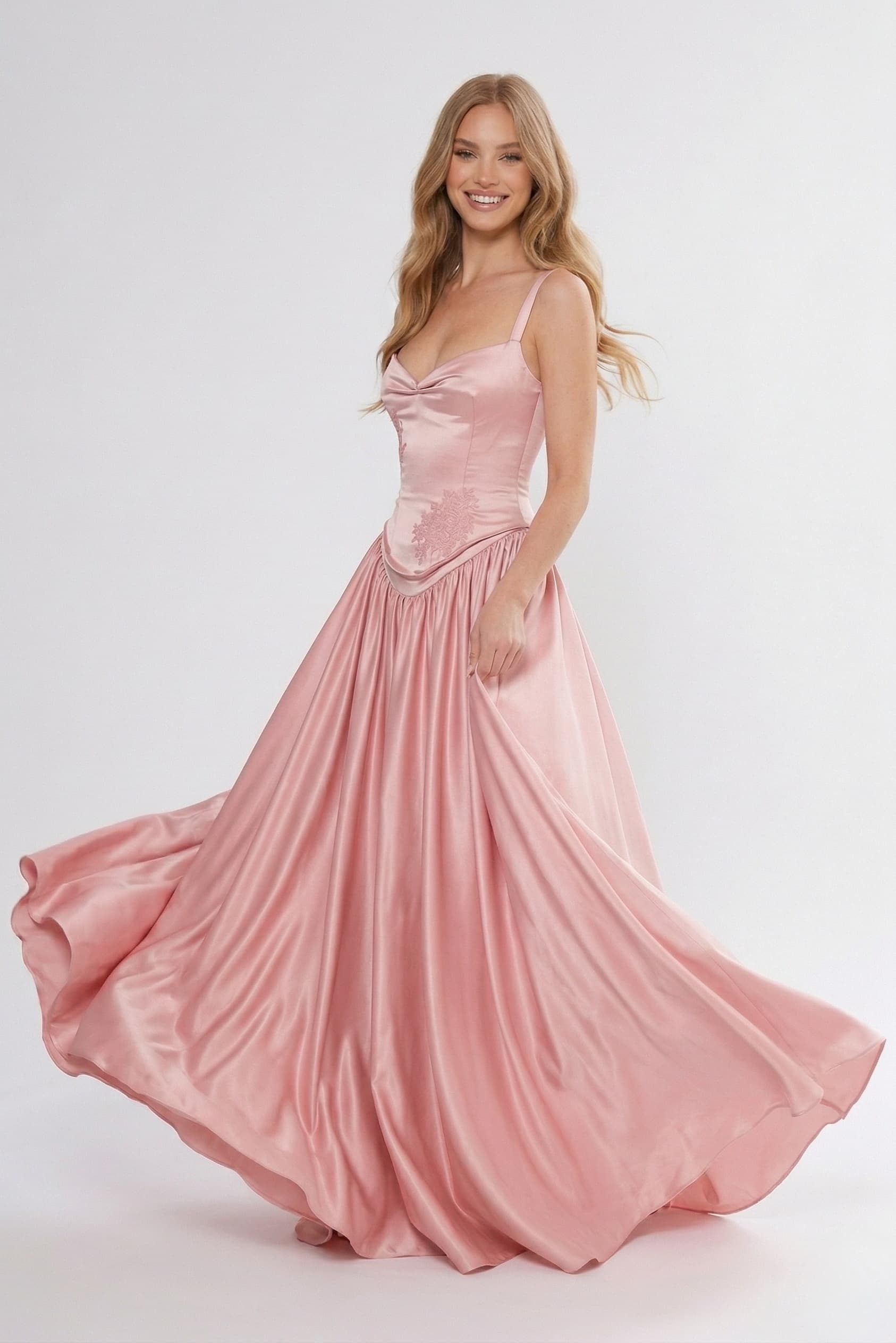 A-Line/Two-Piece Floor Length Soft Satin Wedding Guest Dress CG0310