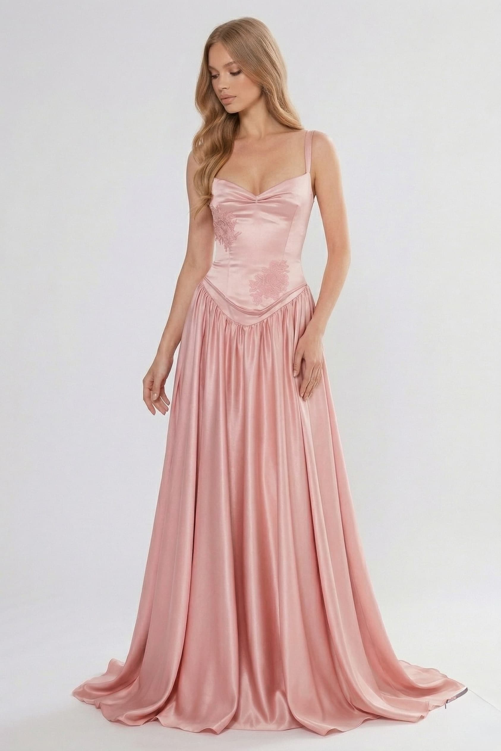 A-Line/Two-Piece Floor Length Soft Satin Bridesmaid Dress CG0310BM