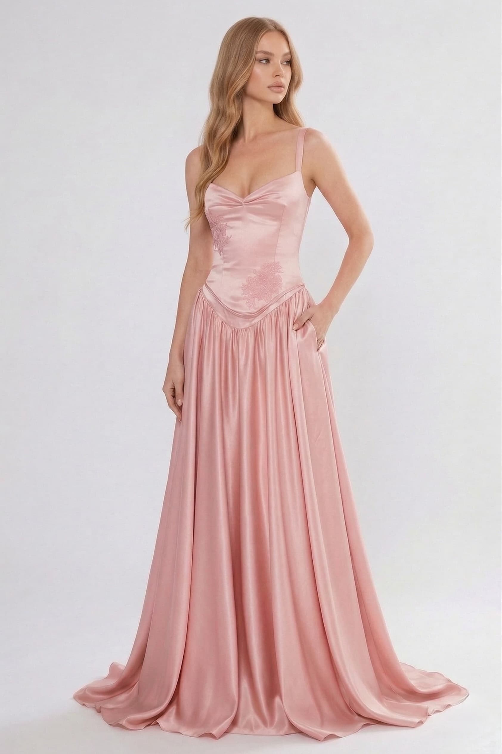 A-Line/Two-Piece Floor Length Soft Satin Wedding Guest Dress CG0310