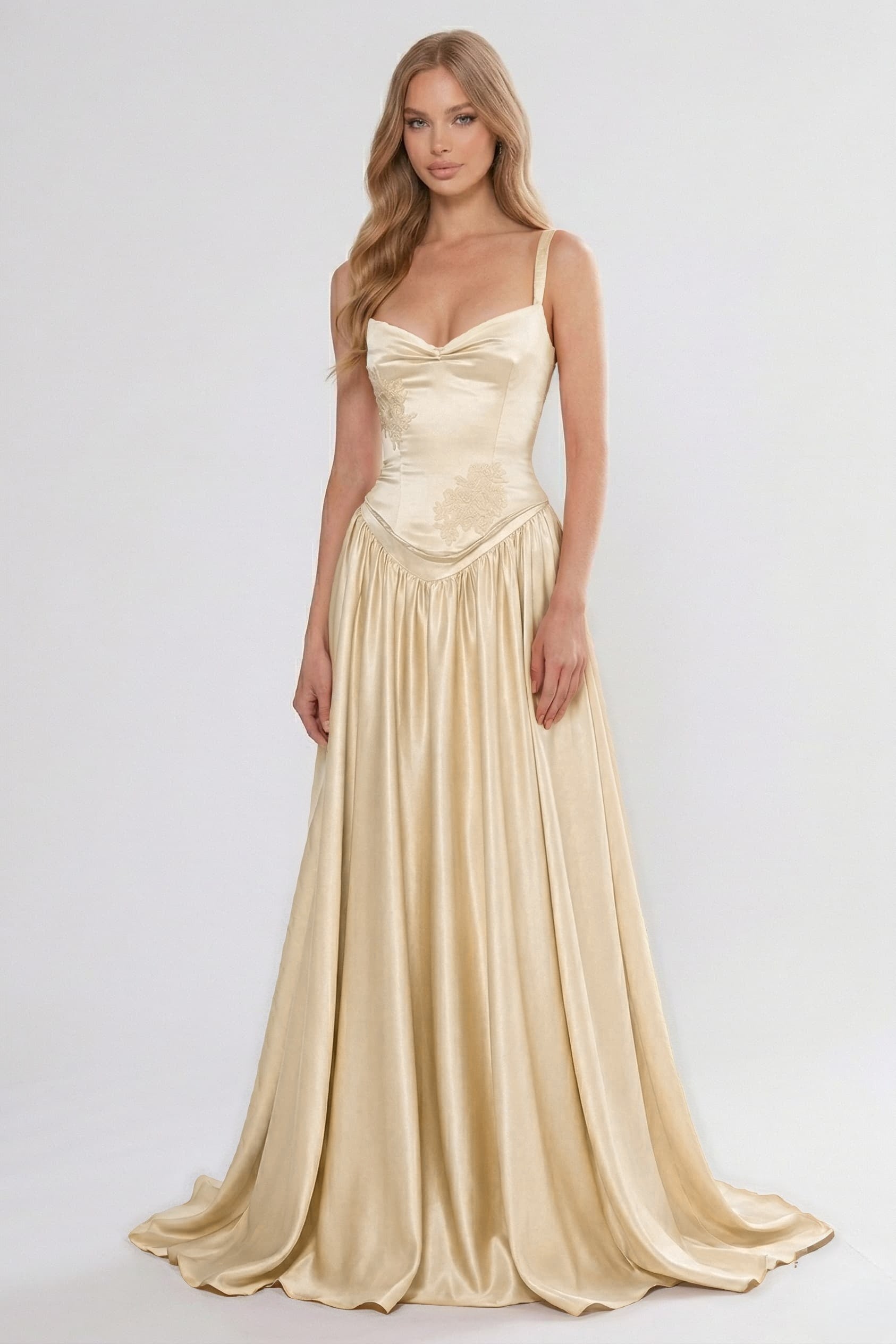 A-Line/Two-Piece Floor Length Soft Satin Wedding Guest Dress CG0310