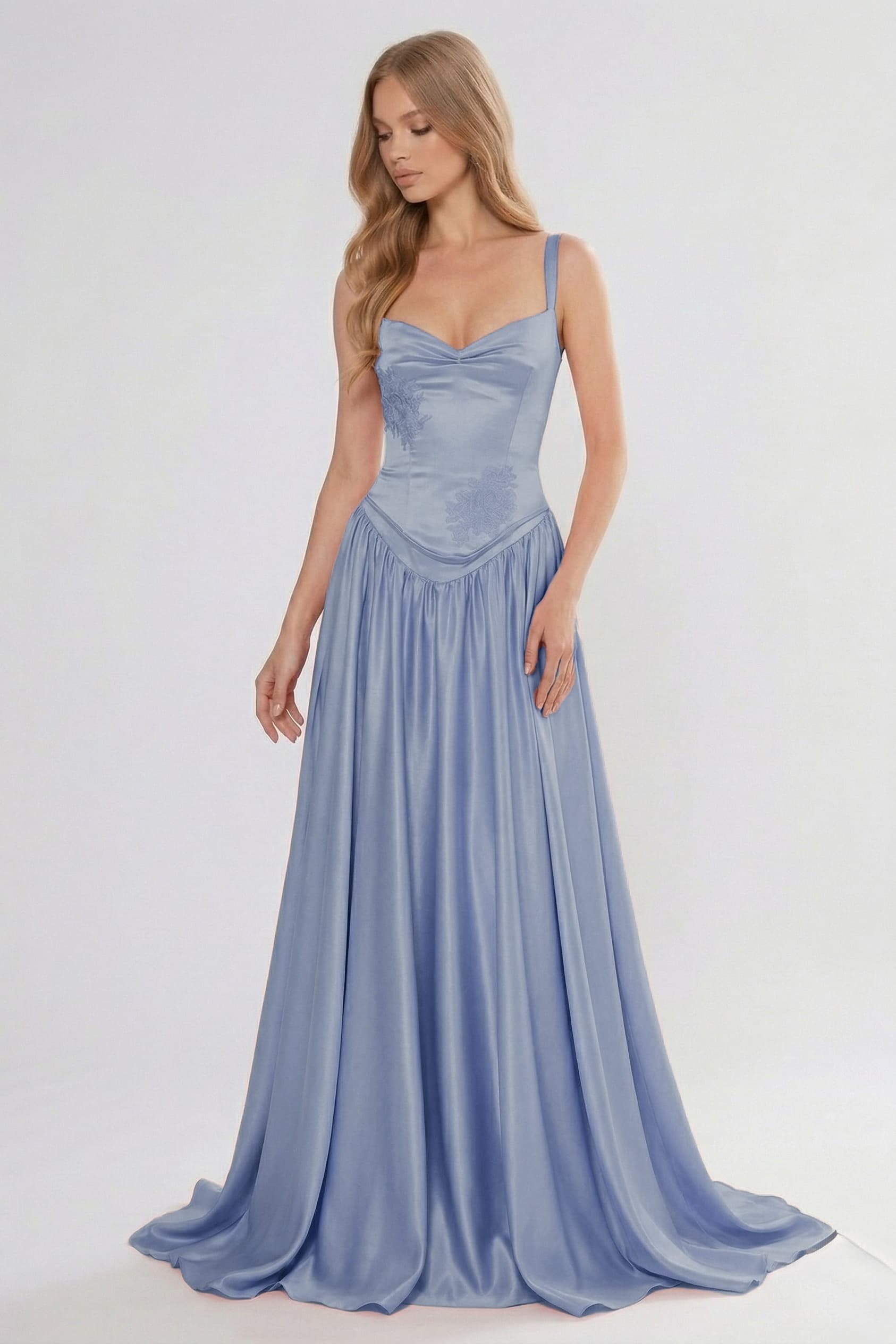 A-Line/Two-Piece Floor Length Soft Satin Wedding Guest Dress CG0310
