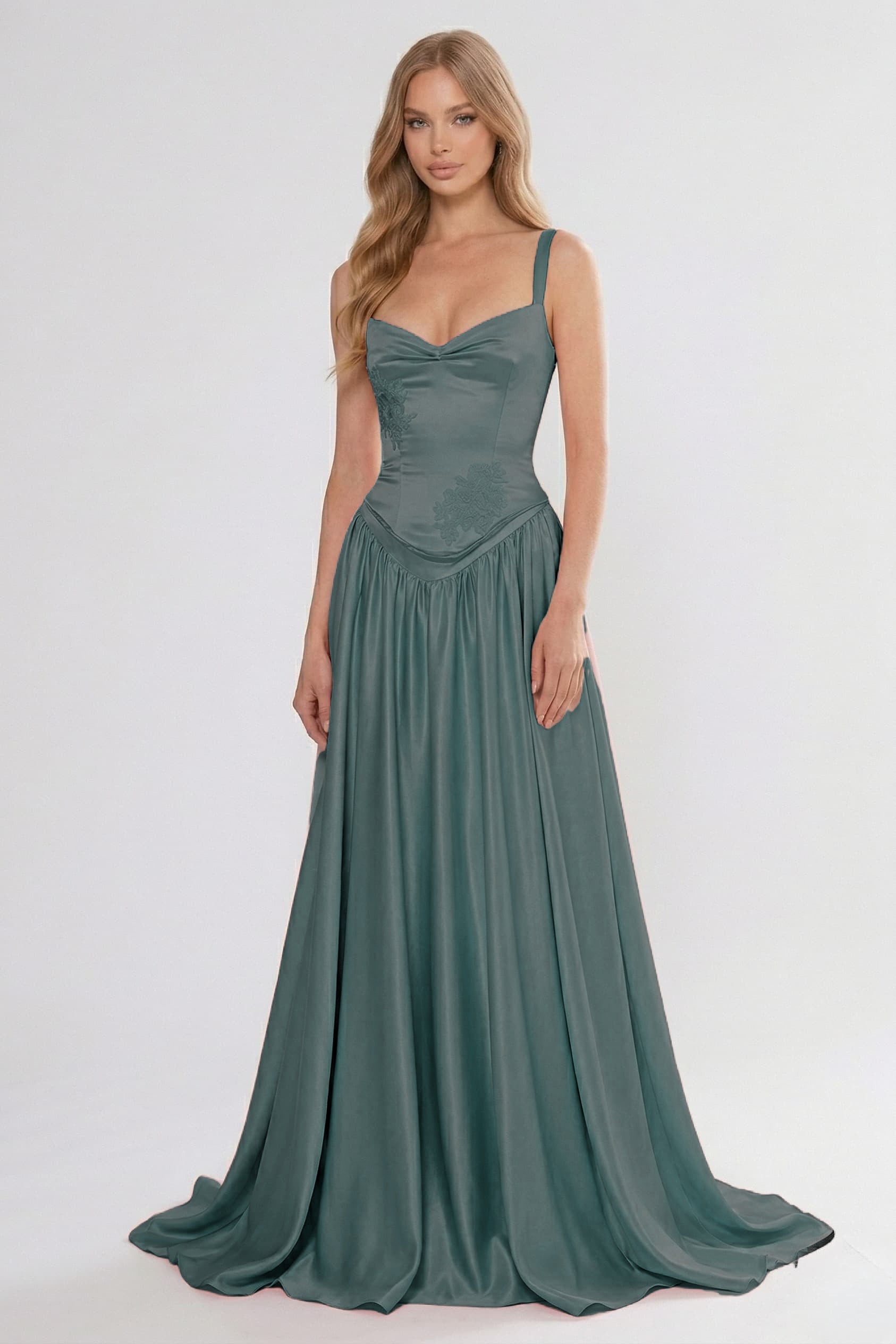 A-Line/Two-Piece Floor Length Soft Satin Wedding Guest Dress CG0310