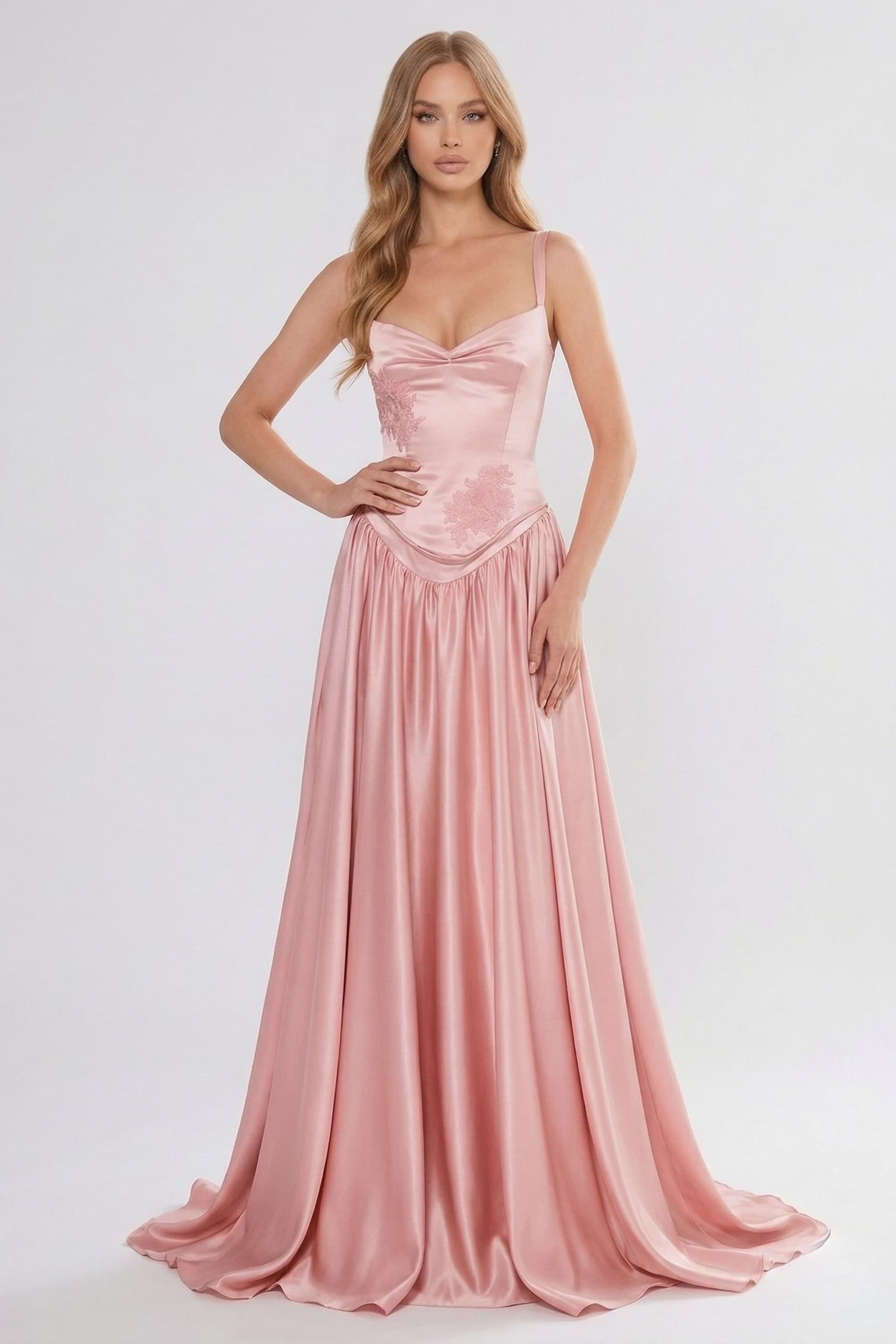 A-Line/Two-Piece Floor Length Soft Satin Bridesmaid Dress CG0310BM