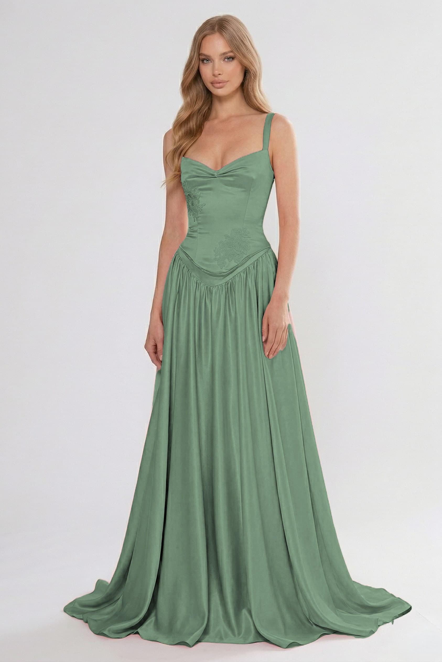 A-Line/Two-Piece Floor Length Soft Satin Wedding Guest Dress CG0310