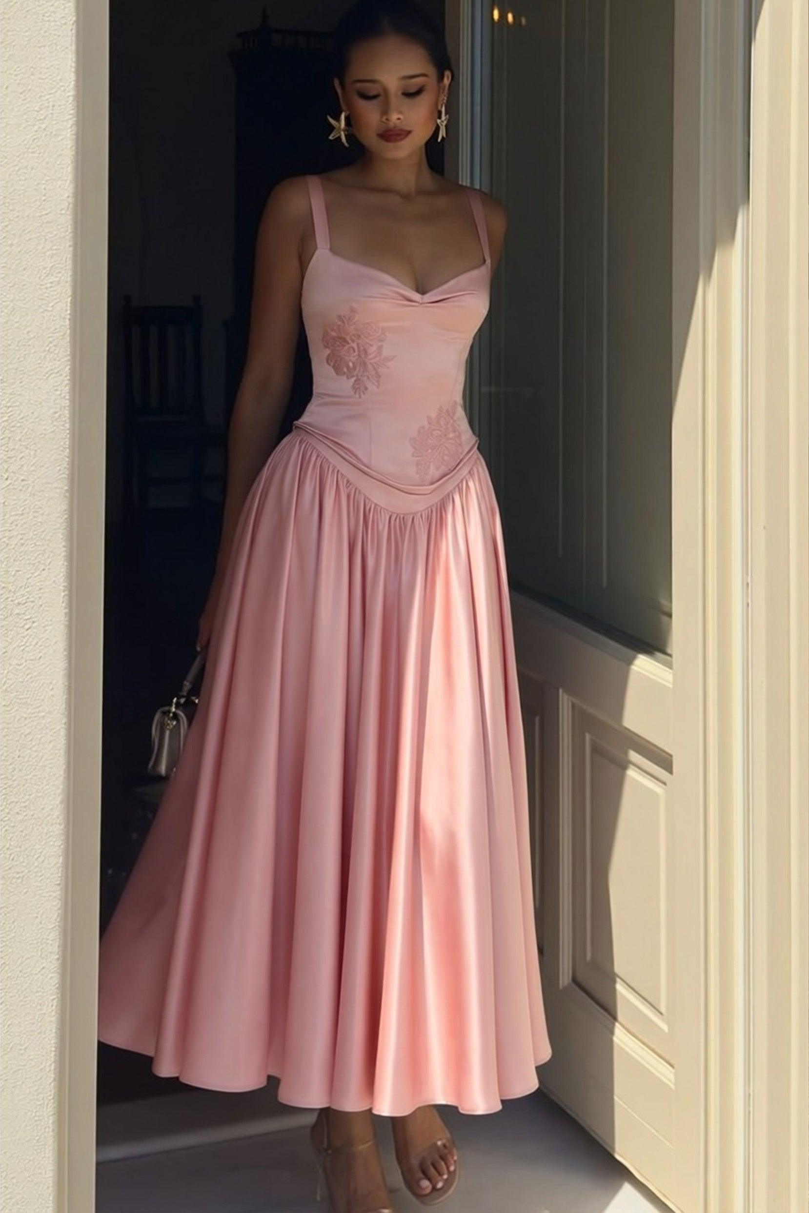 A-Line/Two-Piece Ankle Length Soft Satin Wedding Guest Dress CG0311
