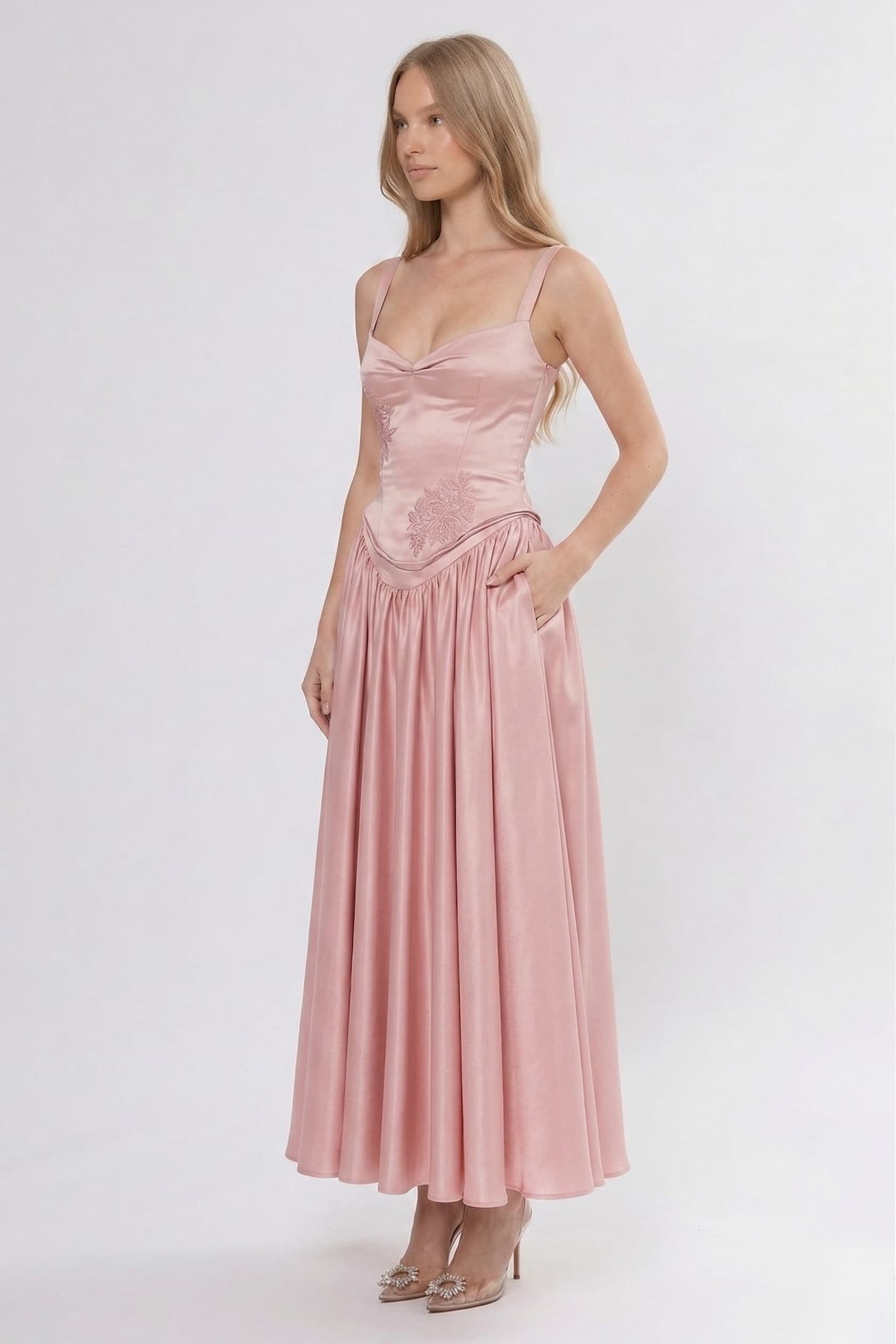 A-Line/Two-Piece Ankle Length Soft Satin Wedding Guest Dress CG0311