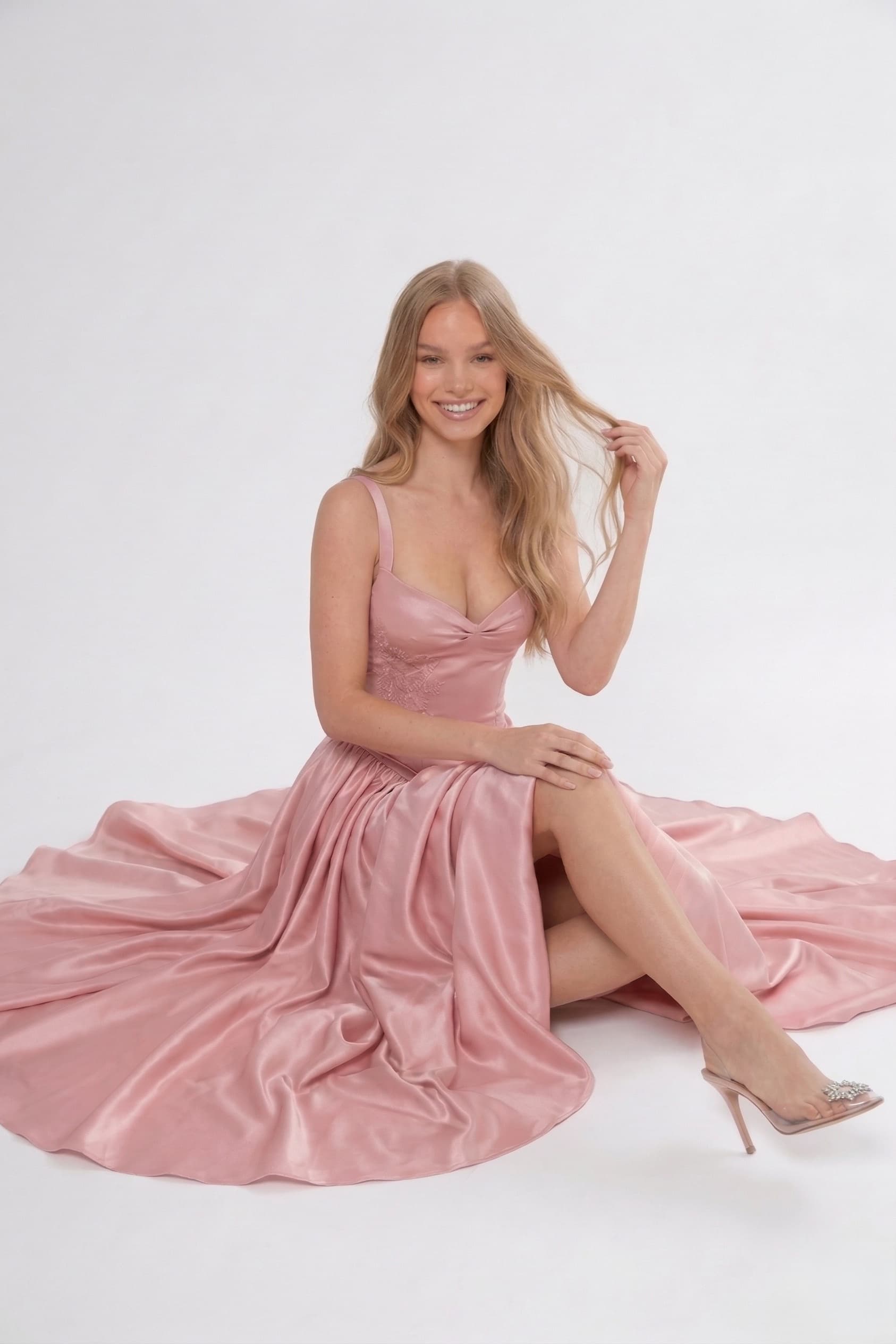 A-Line/Two-Piece Ankle Length Soft Satin Wedding Guest Dress CG0311