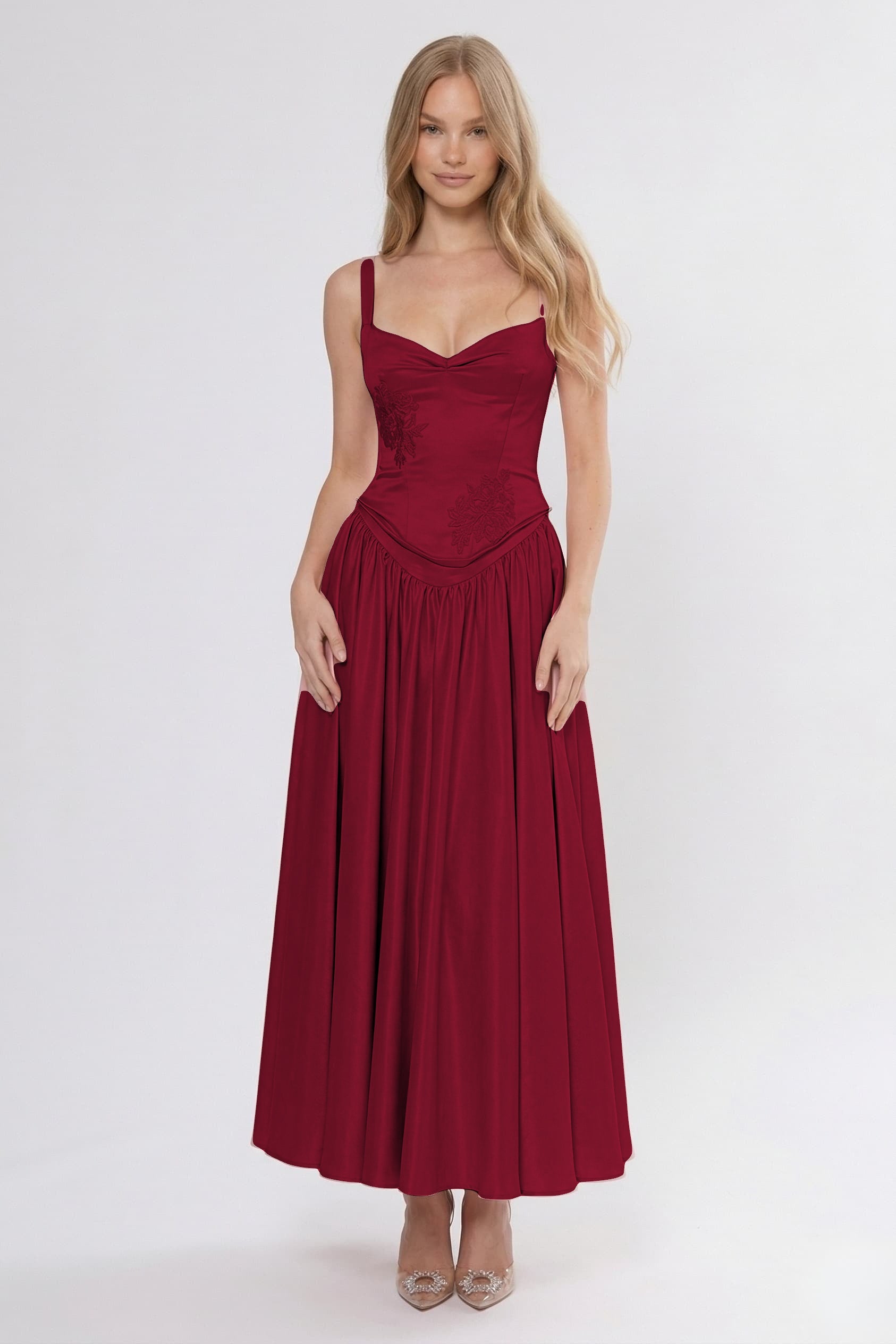 A-Line/Two-Piece Ankle Length Soft Satin Wedding Guest Dress CG0311