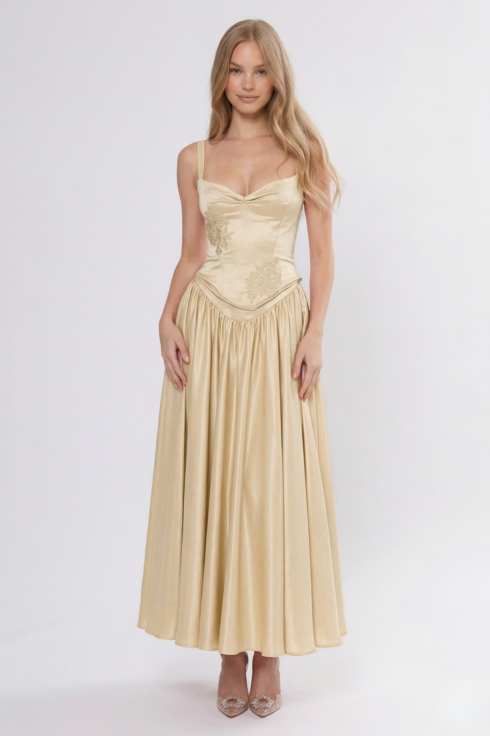 A-Line/Two-Piece Ankle Length Soft Satin Wedding Guest Dress CG0311