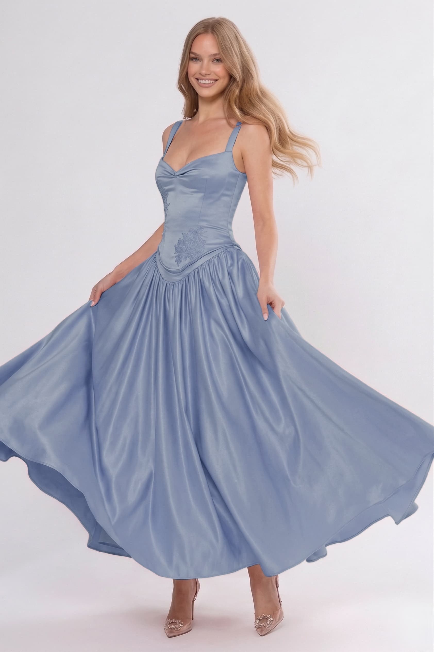 A-Line/Two-Piece Ankle Length Soft Satin Wedding Guest Dress CG0311
