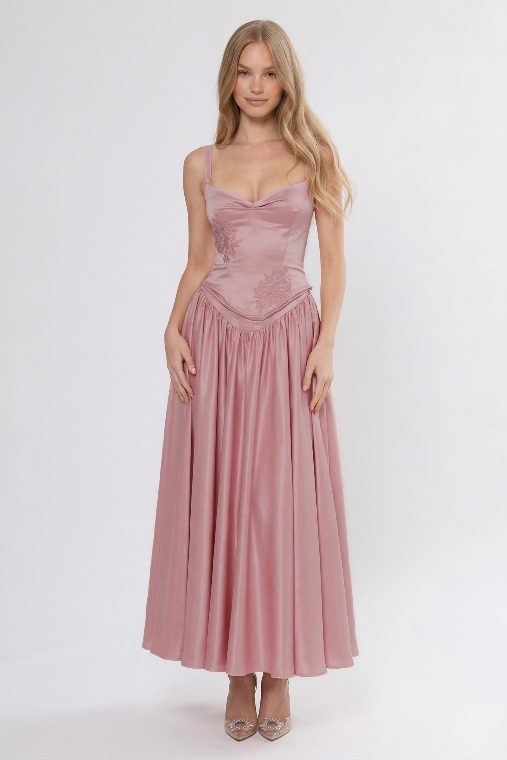A-Line/Two-Piece Ankle Length Soft Satin Wedding Guest Dress CG0311