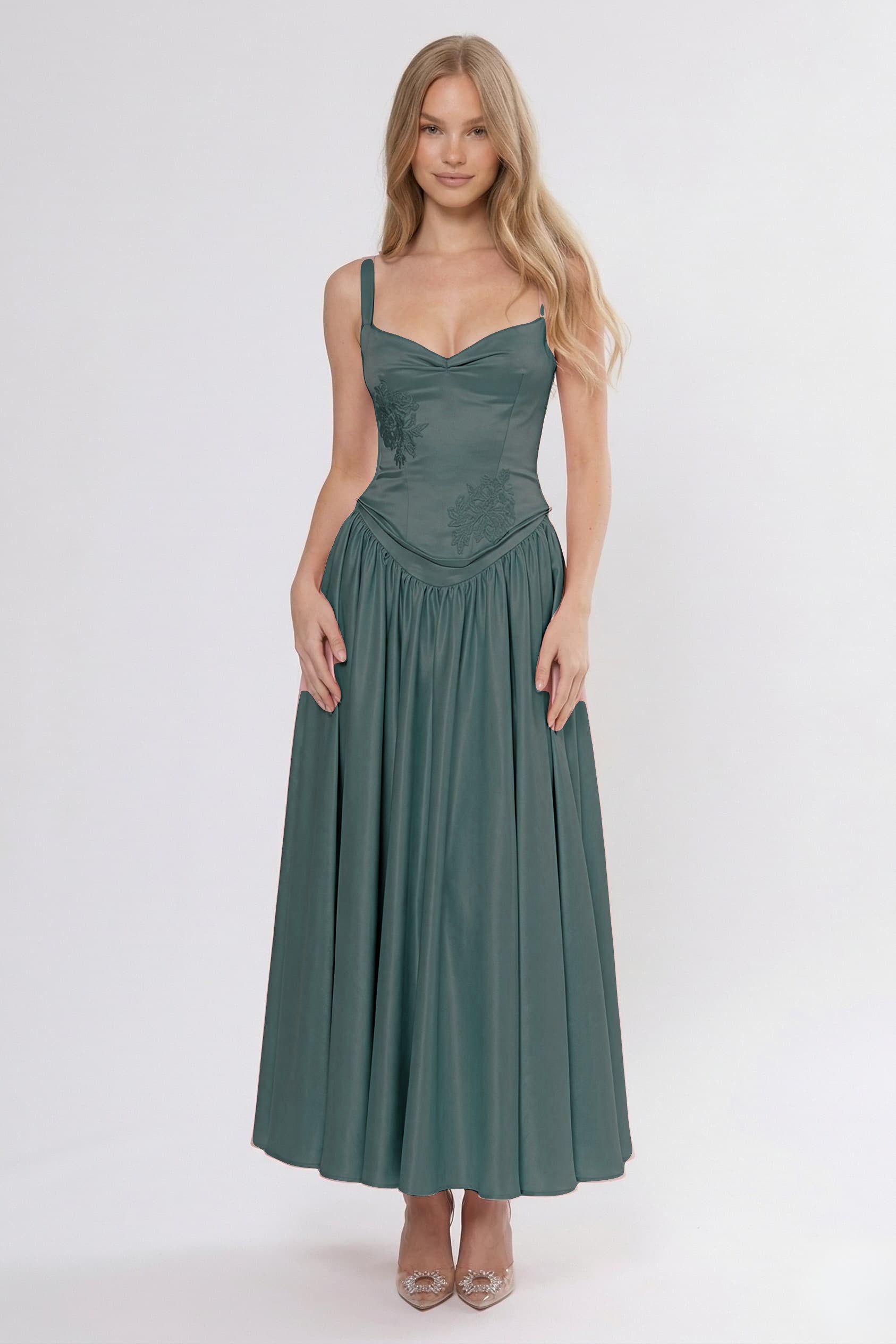 A-Line/Two-Piece Ankle Length Soft Satin Wedding Guest Dress CG0311
