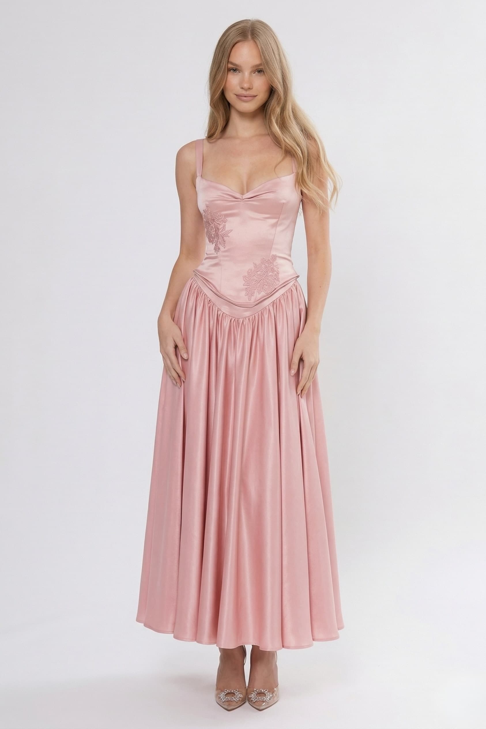 A-Line/Two-Piece Ankle Length Soft Satin Wedding Guest Dress CG0311