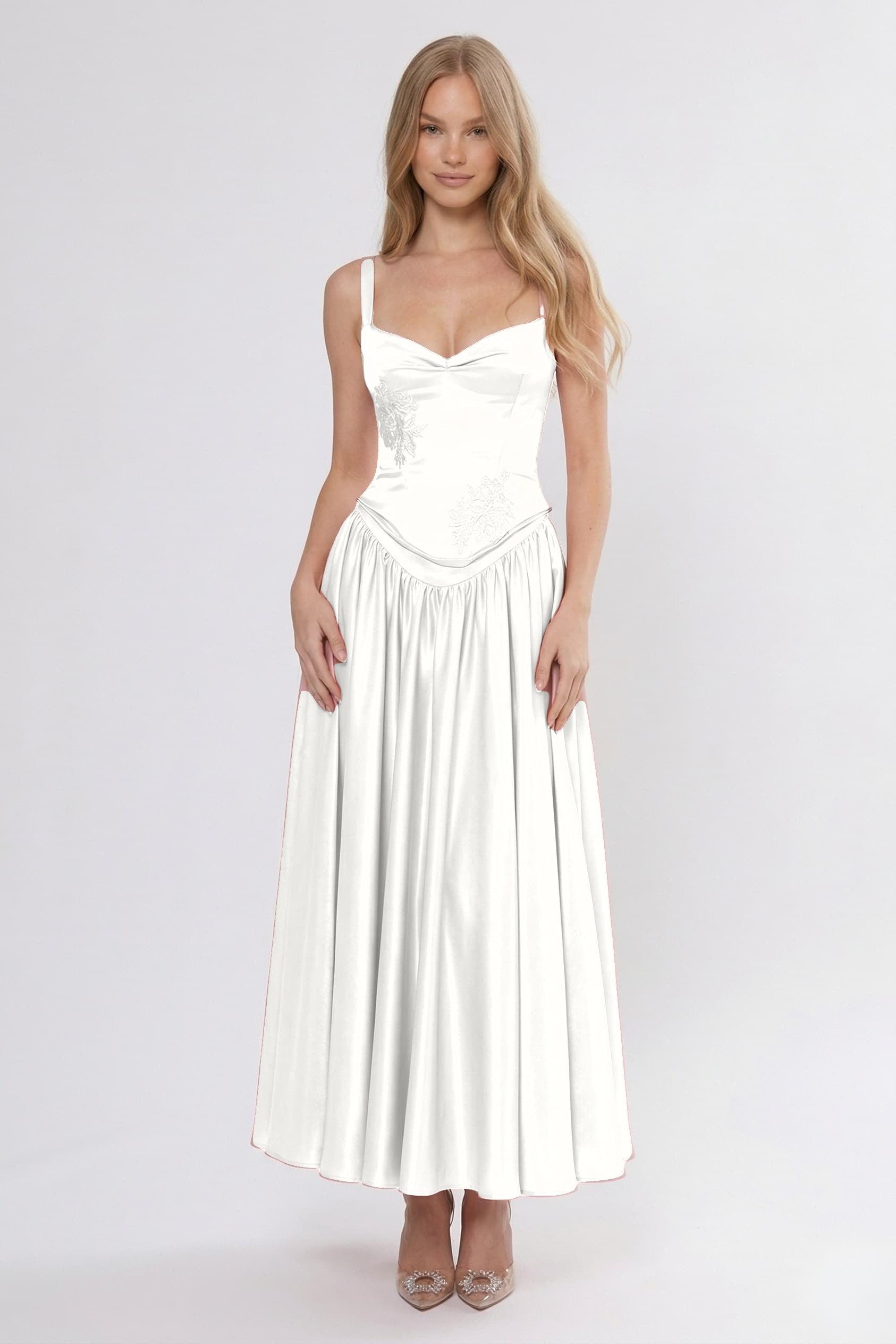 A-Line/Two-Piece Ankle Length Soft Satin Wedding Guest Dress CG0311