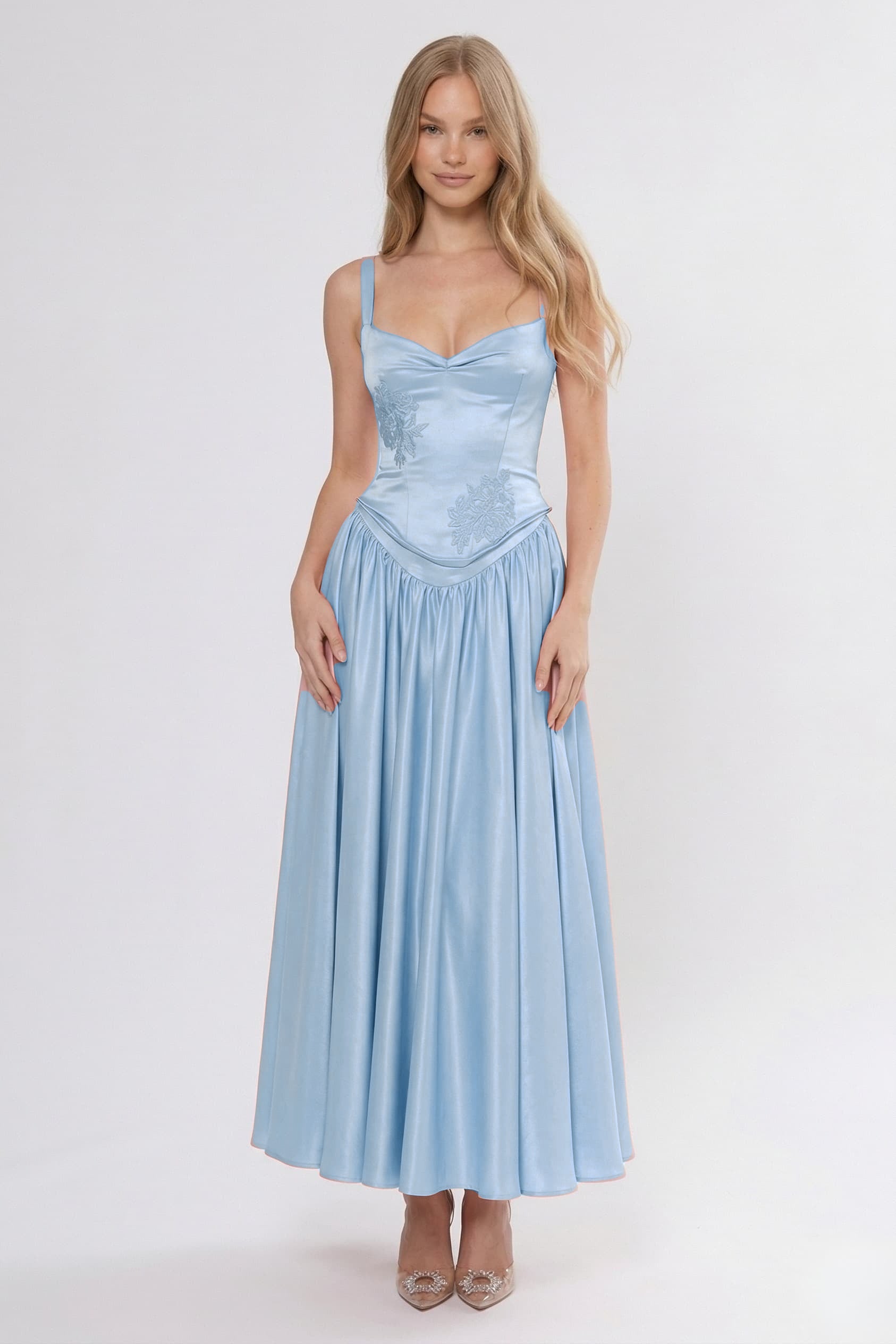 A-Line/Two-Piece Ankle Length Soft Satin Wedding Guest Dress CG0311