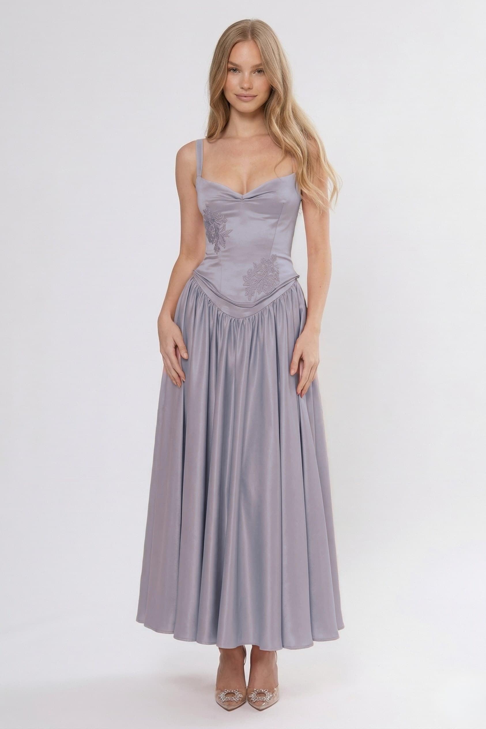 A-Line/Two-Piece Ankle Length Soft Satin Wedding Guest Dress CG0311