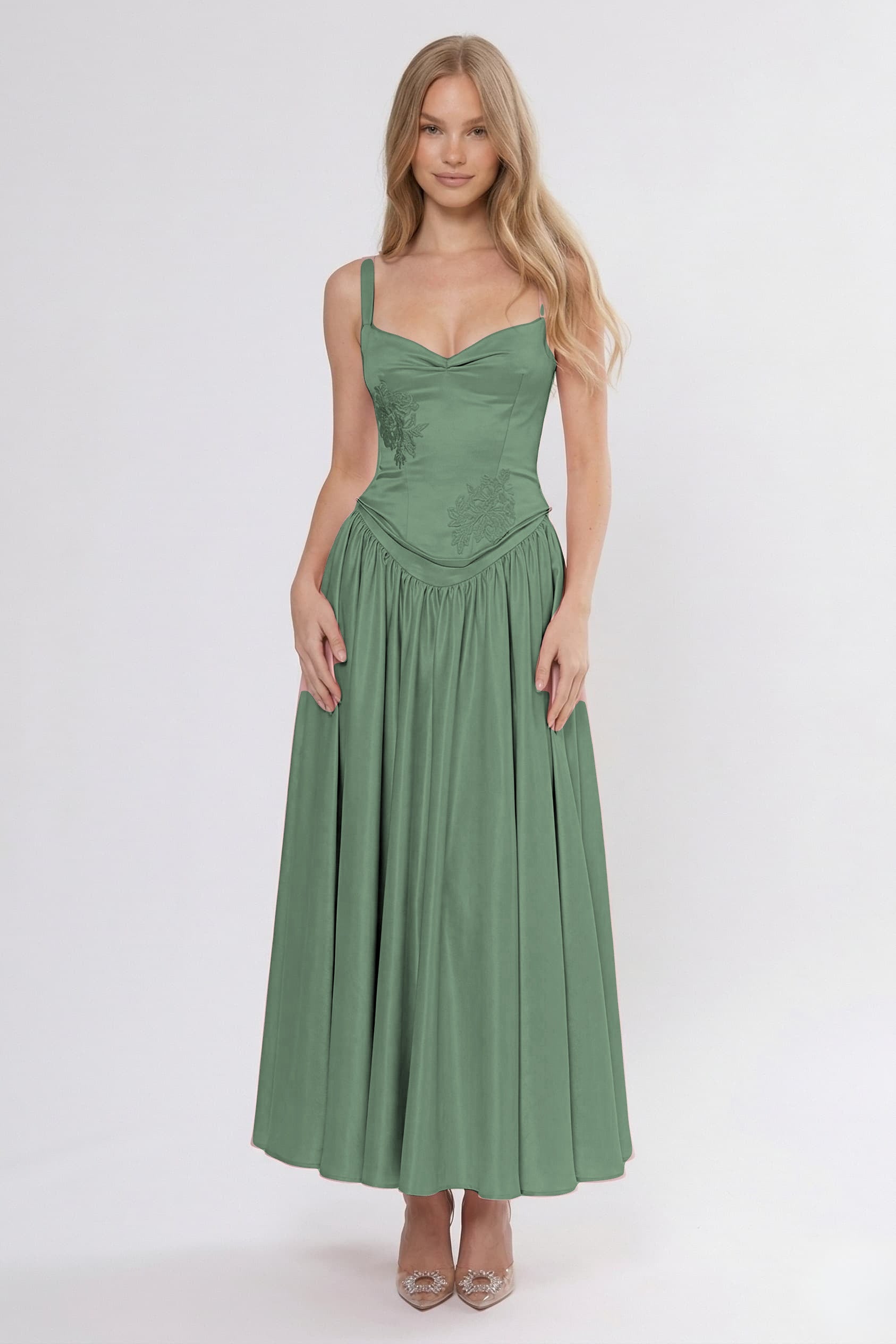 A-Line/Two-Piece Ankle Length Soft Satin Wedding Guest Dress CG0311
