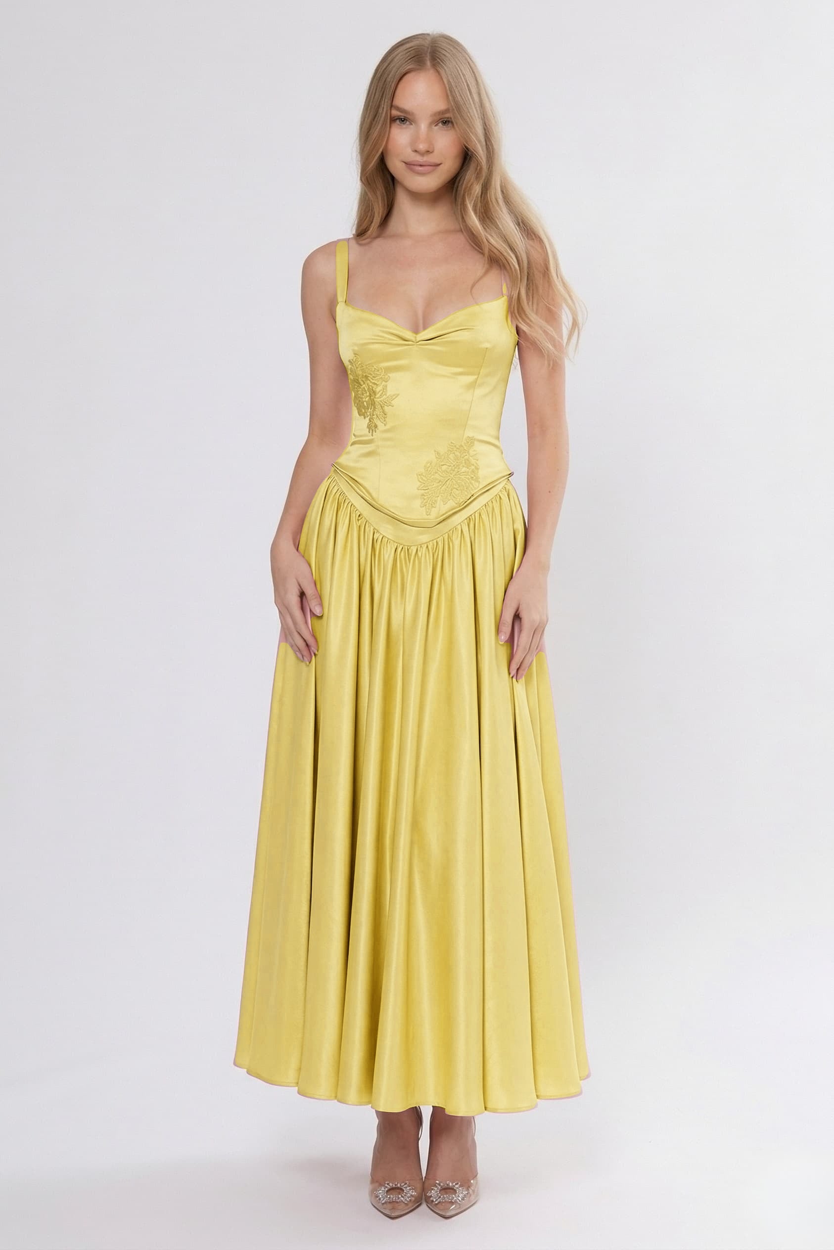 A-Line/Two-Piece Ankle Length Soft Satin Wedding Guest Dress CG0311