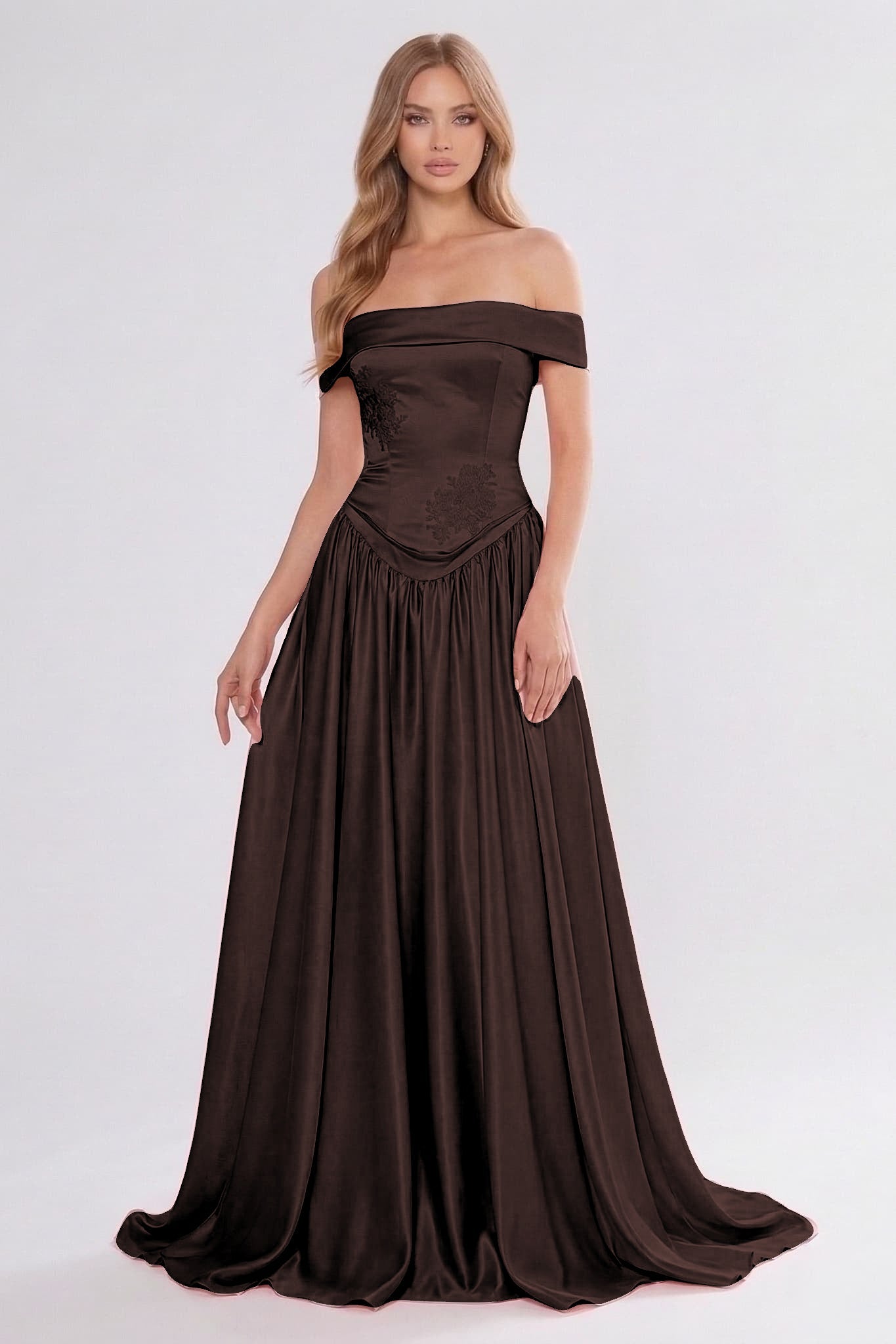 A-Line/Two-Piece Floor Length Soft Satin Wedding Guest Dress CG0312
