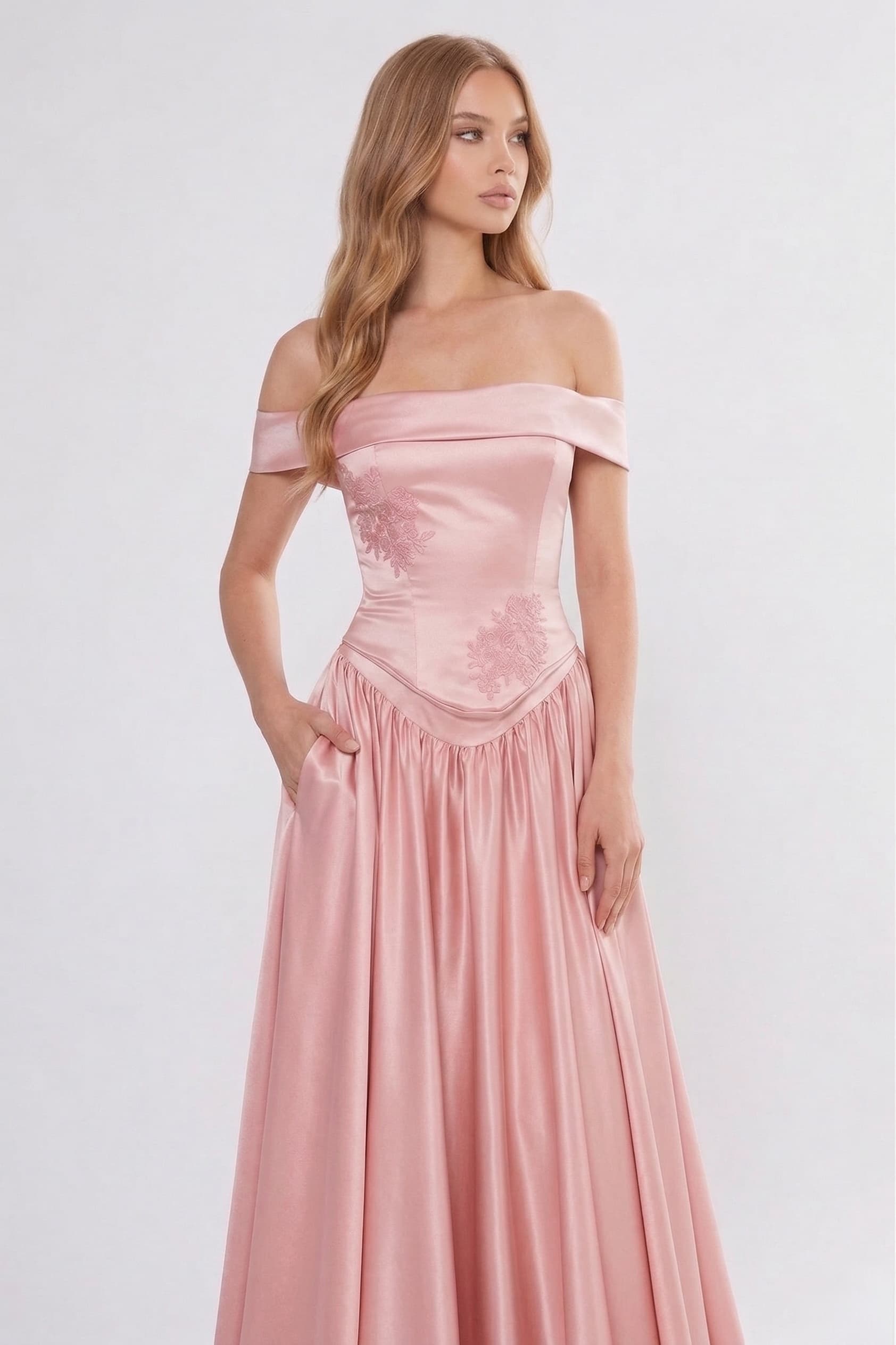 A-Line/Two-Piece Floor Length Soft Satin Wedding Guest Dress CG0312