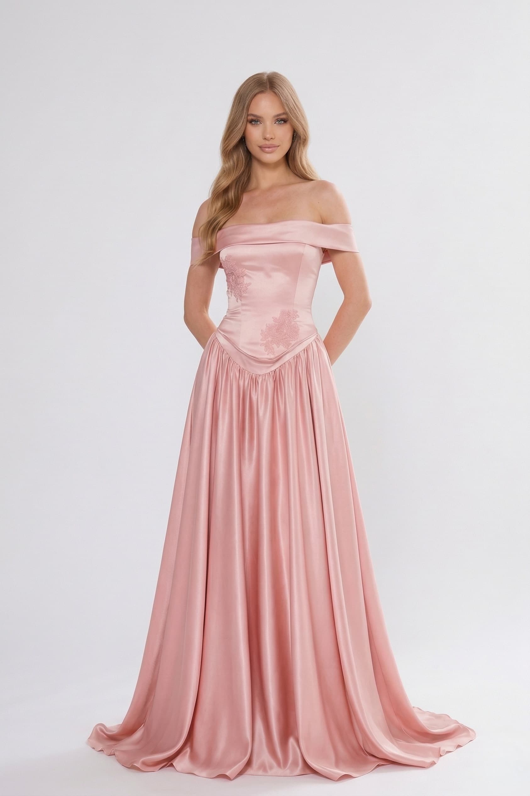 A-Line/Two-Piece Floor Length Soft Satin Wedding Guest Dress CG0312