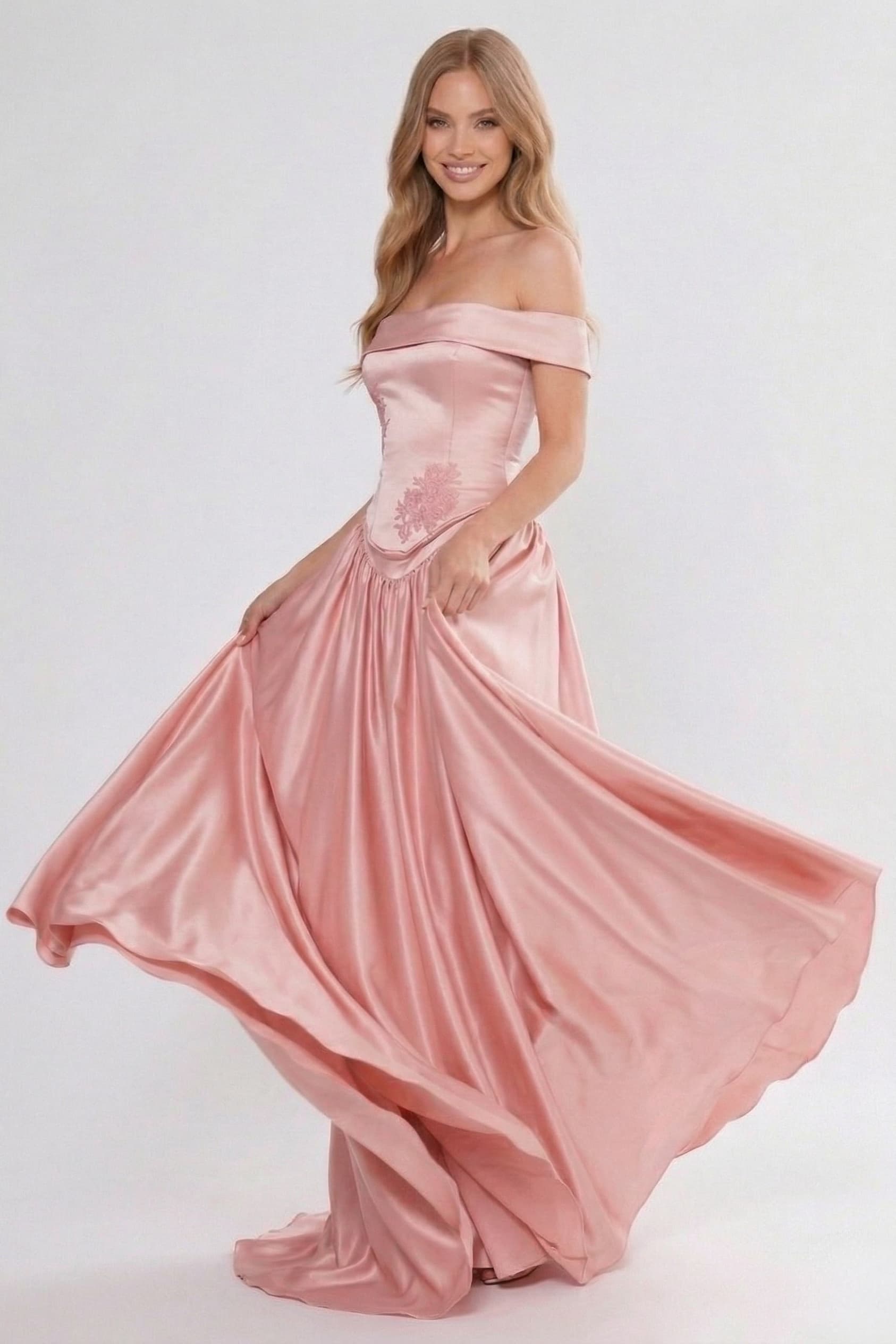 A-Line/Two-Piece Floor Length Soft Satin Wedding Guest Dress CG0312