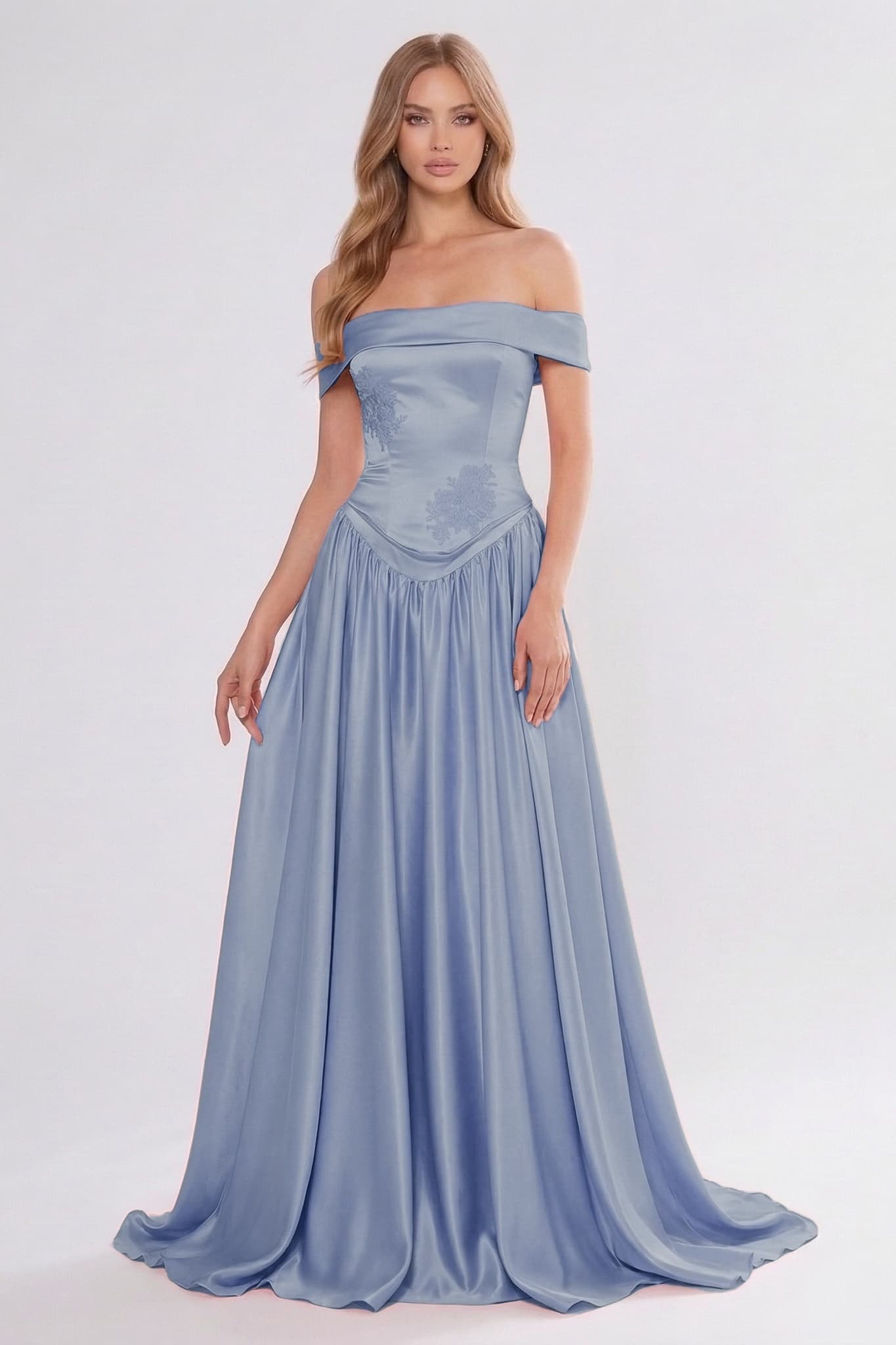 A-Line/Two-Piece Floor Length Soft Satin Wedding Guest Dress CG0312