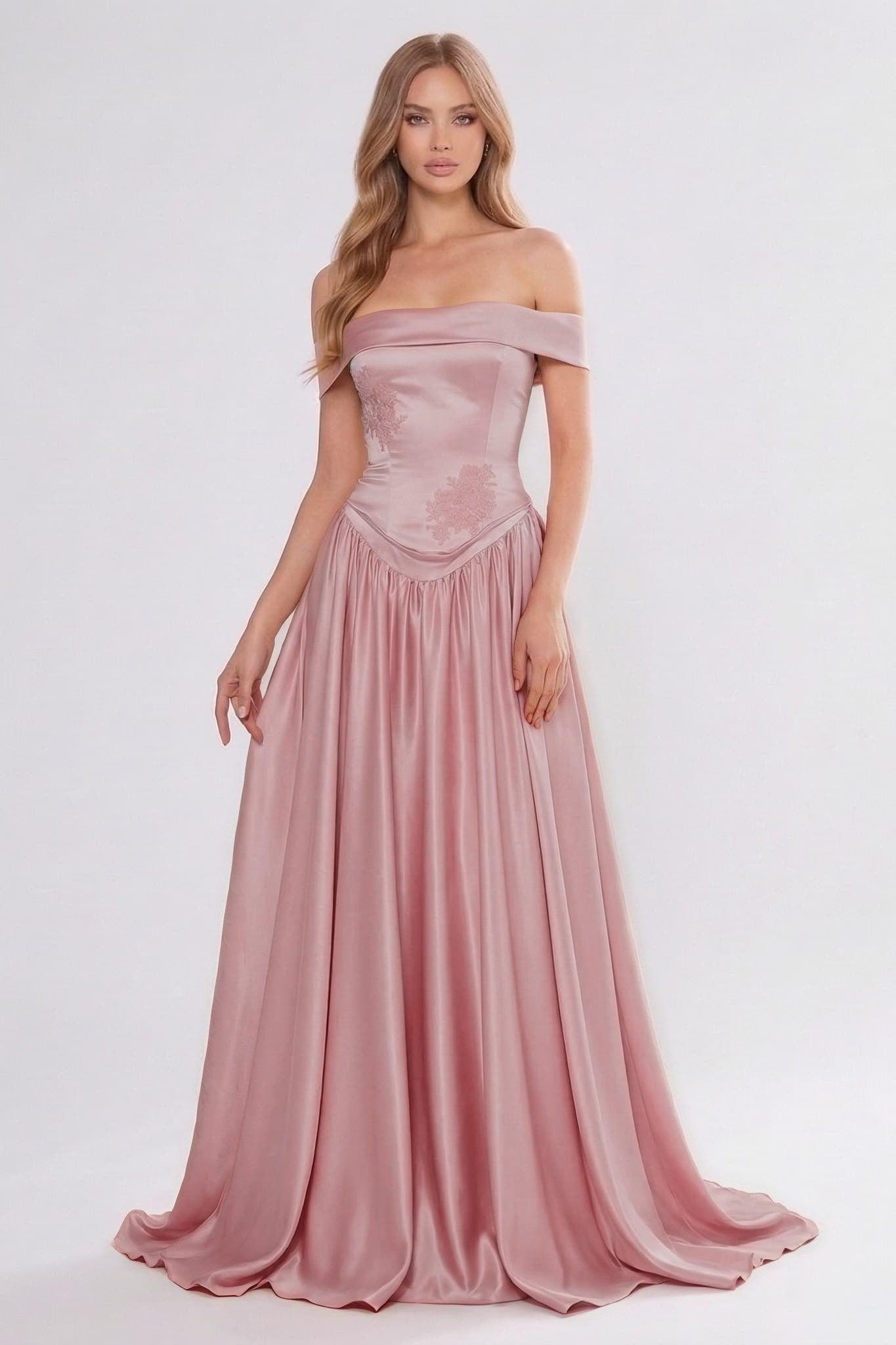 A-Line/Two-Piece Floor Length Soft Satin Wedding Guest Dress CG0312