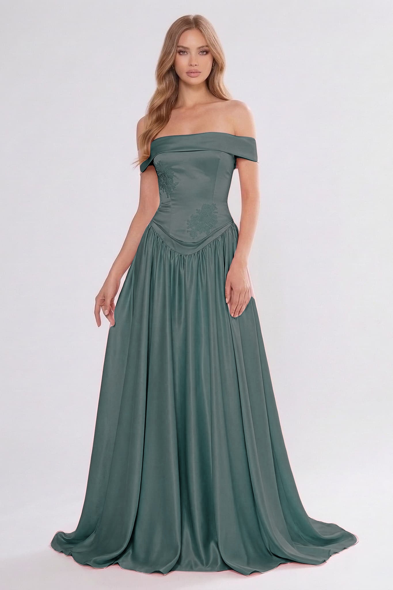 A-Line/Two-Piece Floor Length Soft Satin Wedding Guest Dress CG0312