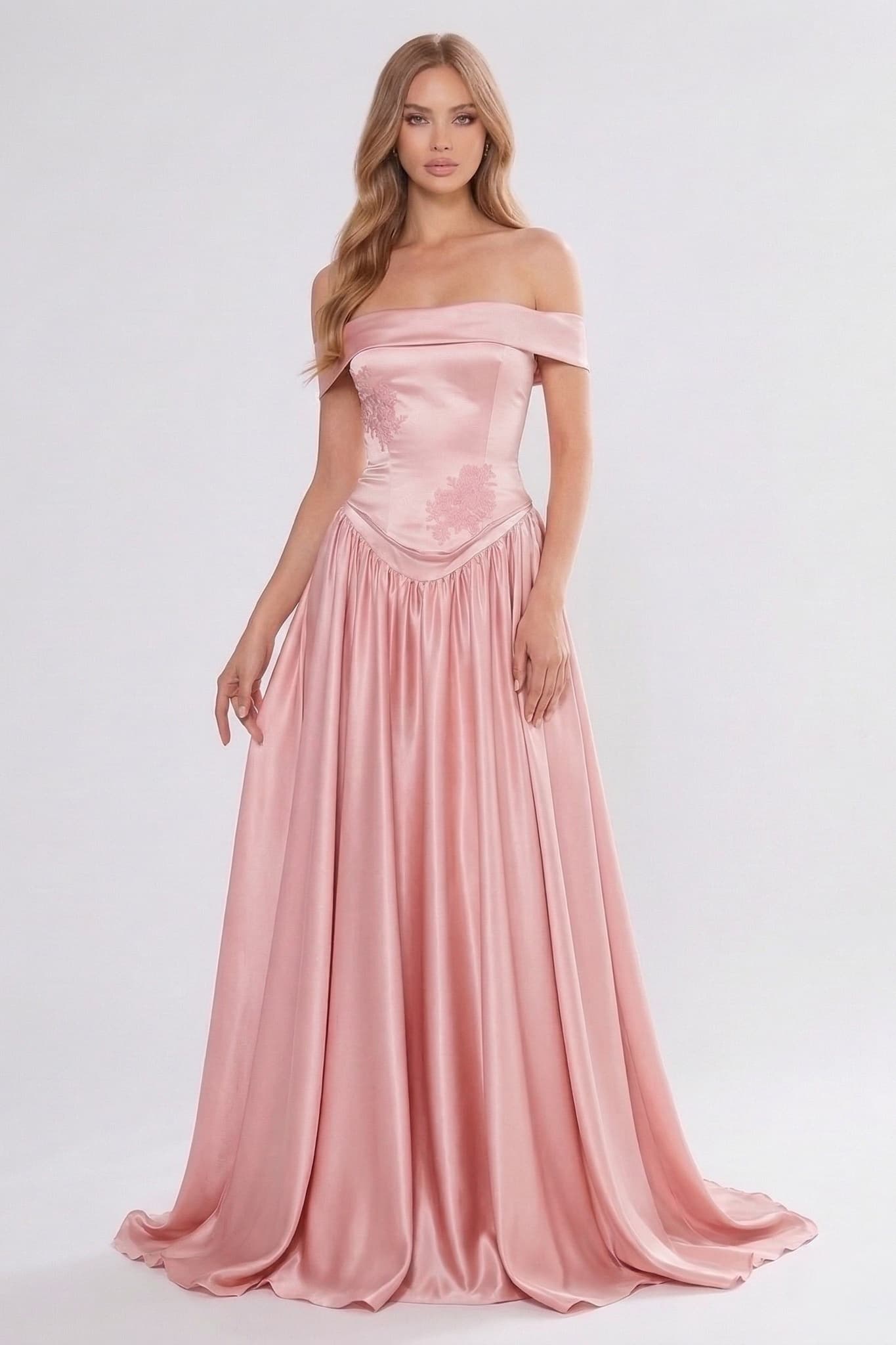 A-Line/Two-Piece Floor Length Soft Satin Wedding Guest Dress CG0312