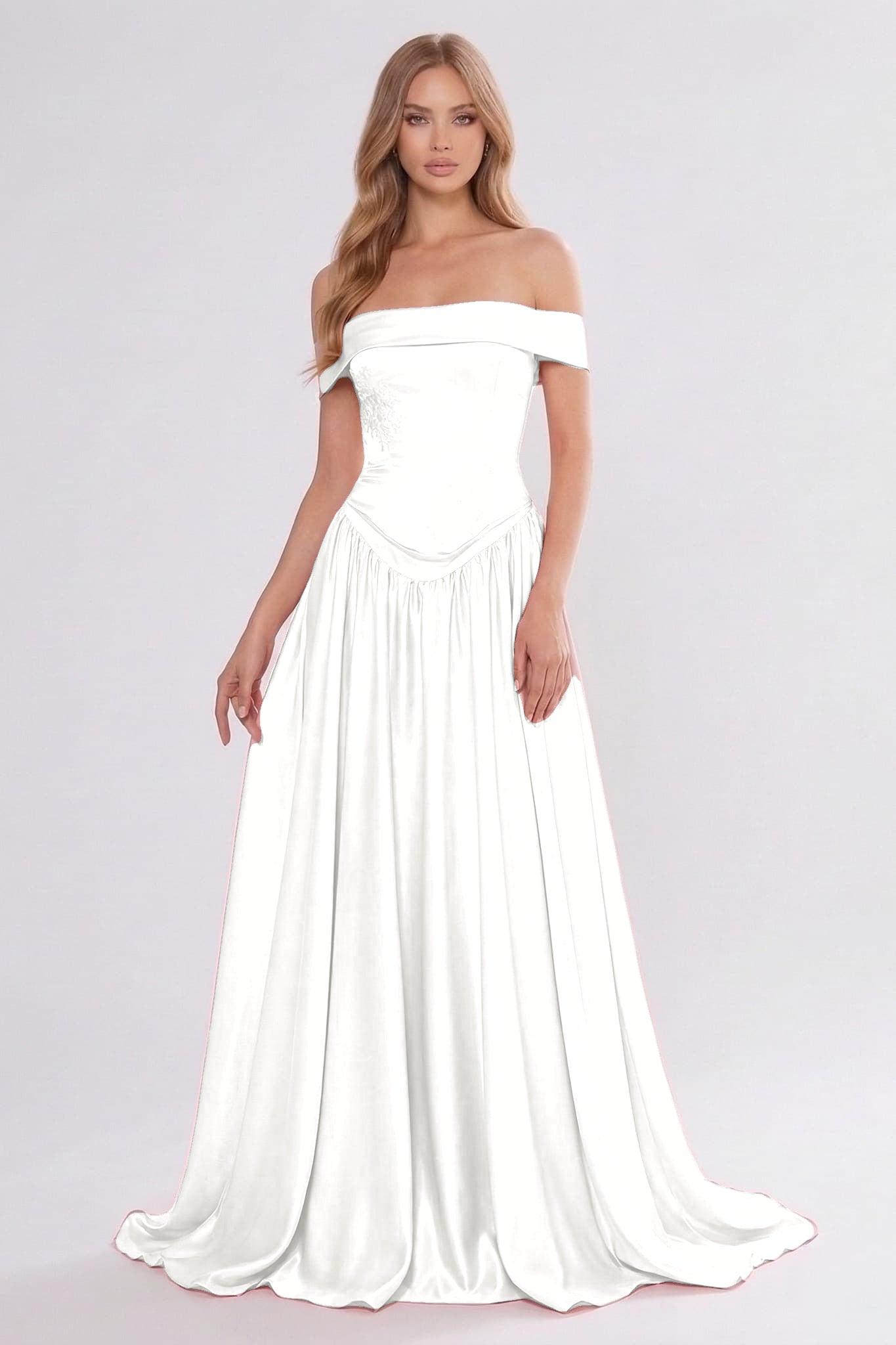 A-Line/Two-Piece Floor Length Soft Satin Wedding Guest Dress CG0312