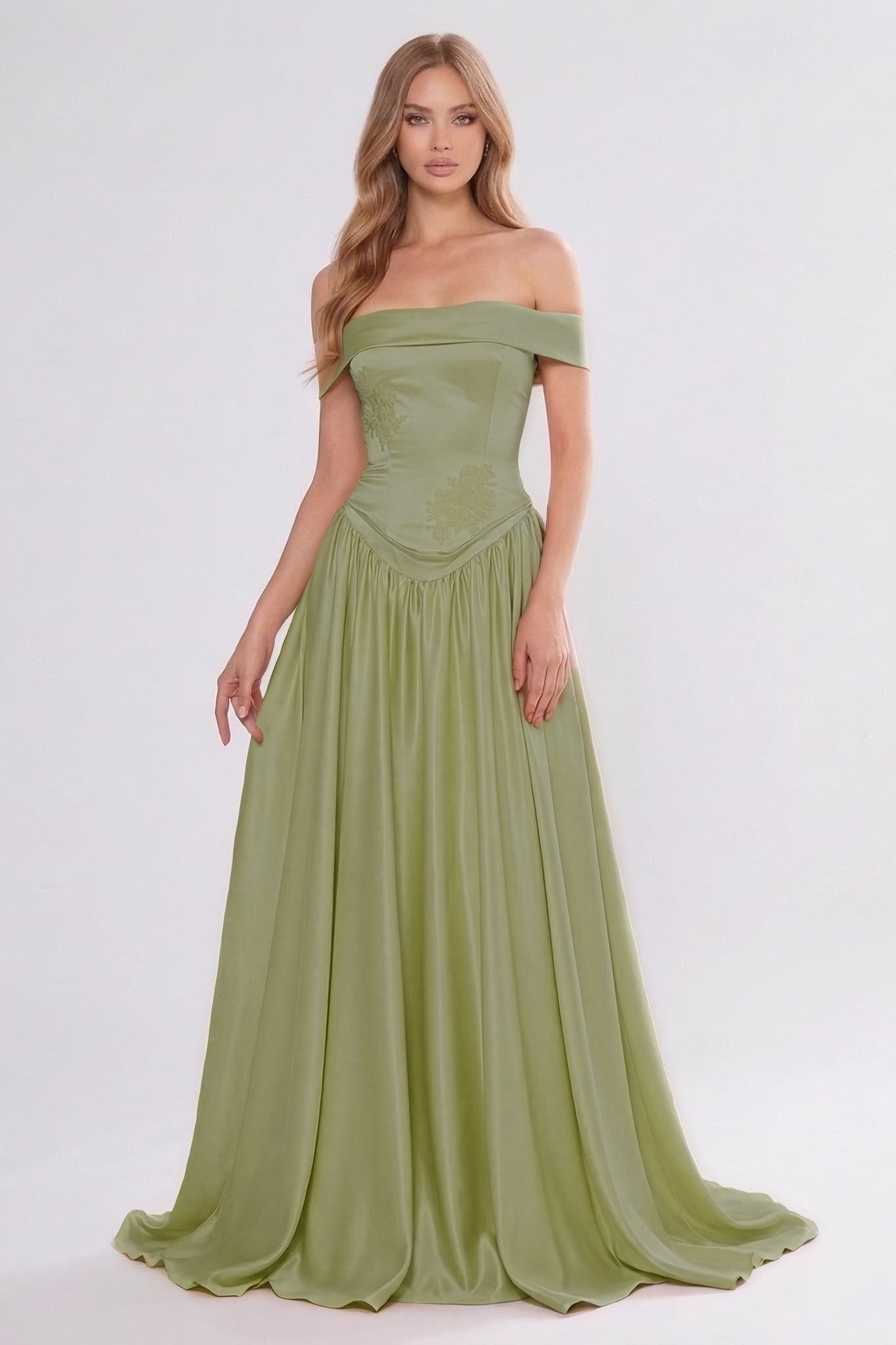A-Line/Two-Piece Floor Length Soft Satin Wedding Guest Dress CG0312