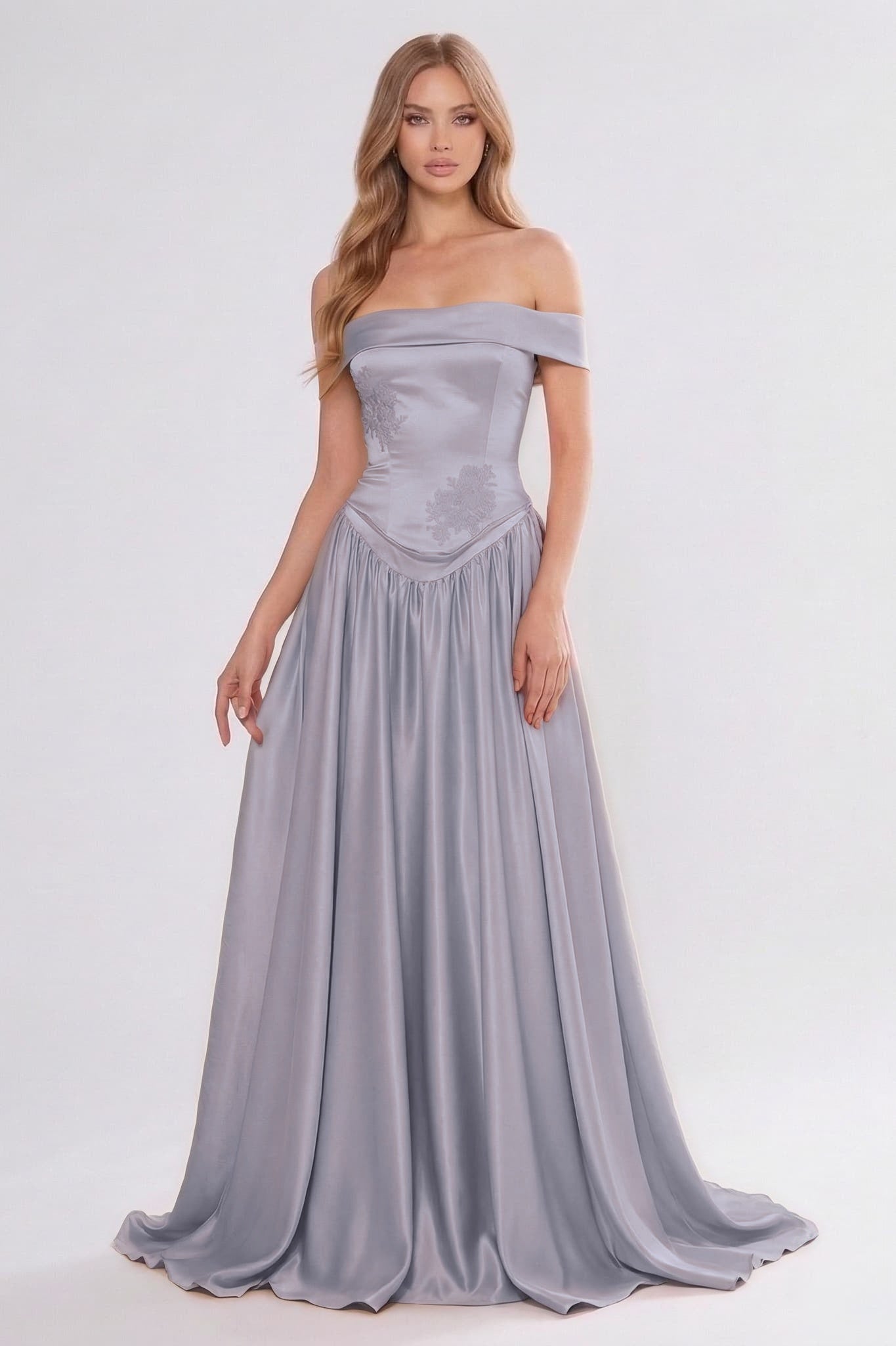 A-Line/Two-Piece Floor Length Soft Satin Wedding Guest Dress CG0312