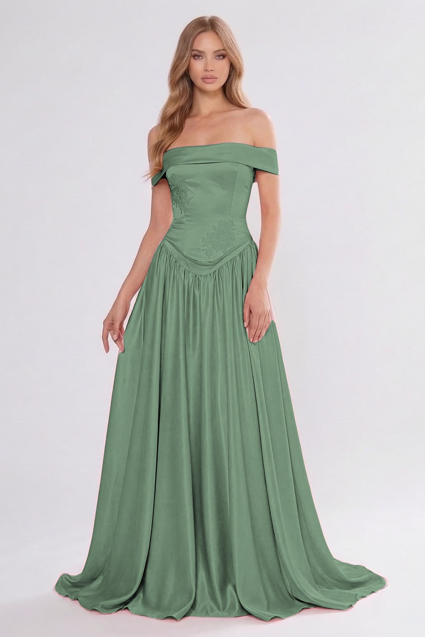 A-Line/Two-Piece Floor Length Soft Satin Wedding Guest Dress CG0312