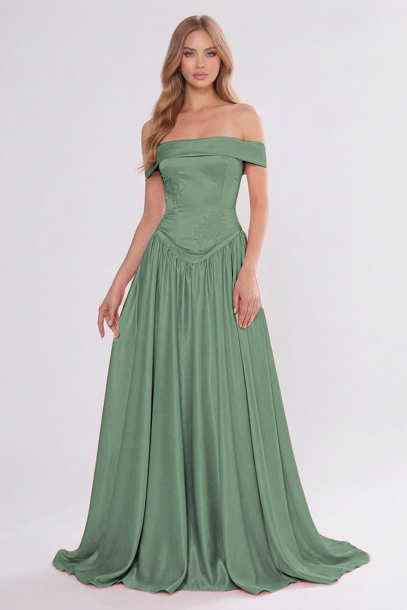 A-Line/Two-Piece Floor Length Soft Satin Wedding Guest Dress CG0312