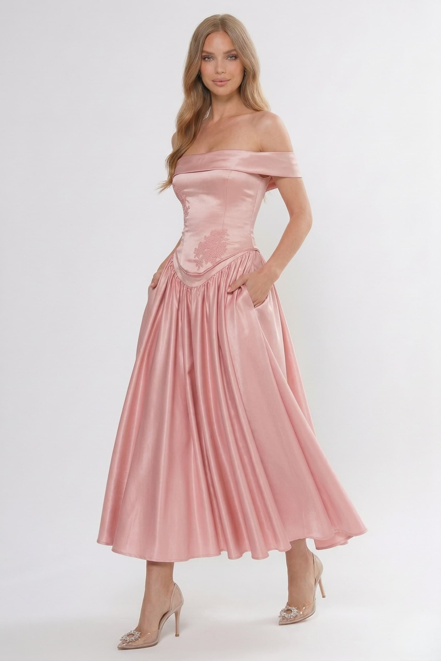 A-Line/Two-Piece Ankle Length Soft Satin Wedding Guest Dress CG0313