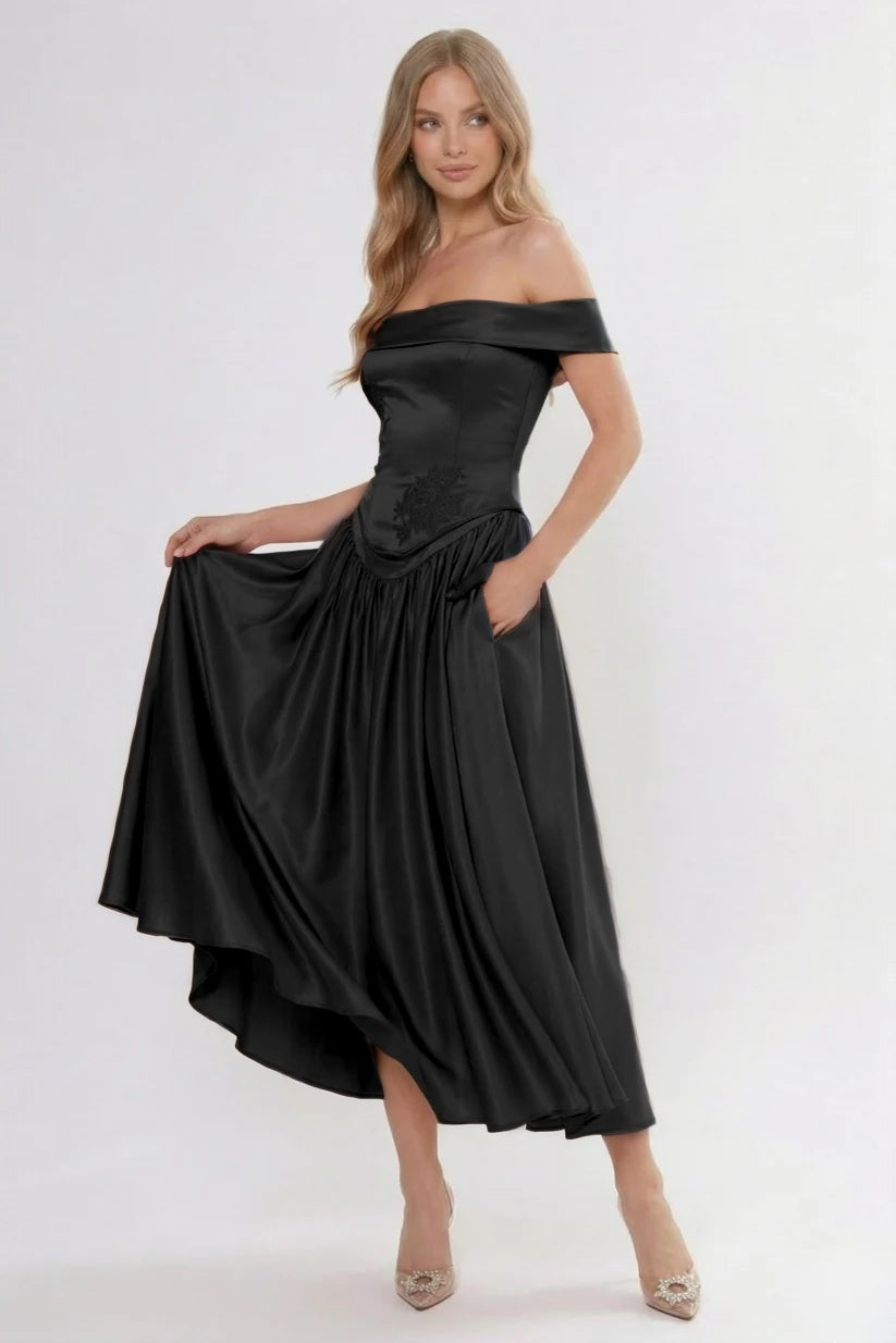 A-Line/Two-Piece Ankle Length Soft Satin Wedding Guest Dress CG0313