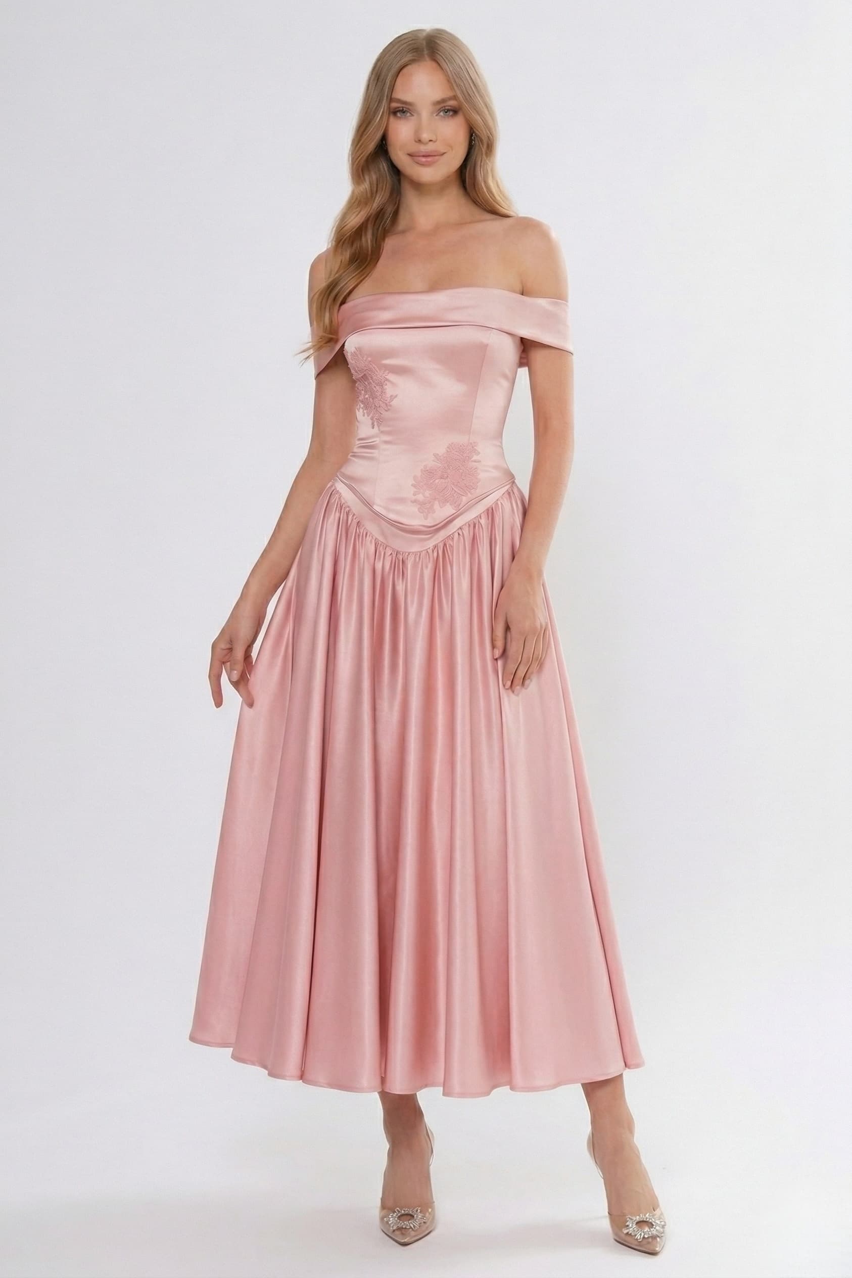 A-Line/Two-Piece Ankle Length Soft Satin Wedding Guest Dress CG0313
