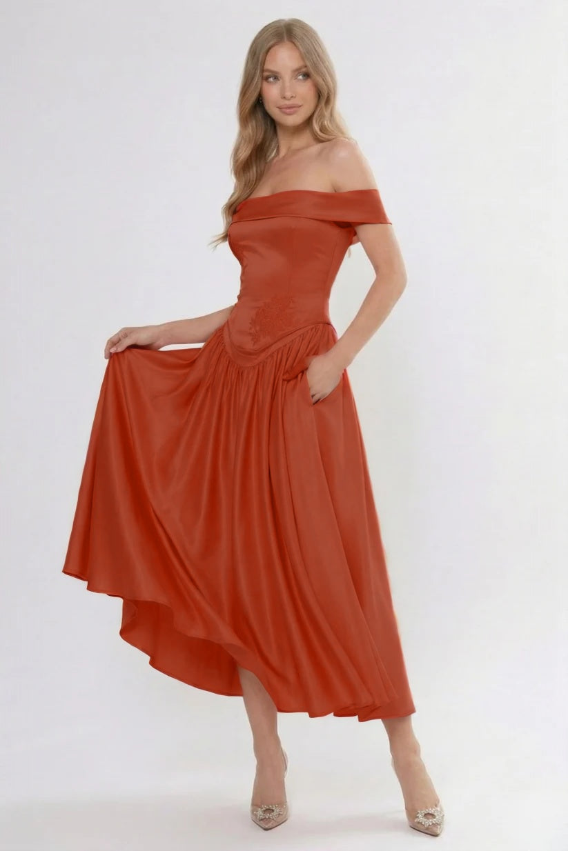 A-Line/Two-Piece Ankle Length Soft Satin Wedding Guest Dress CG0313