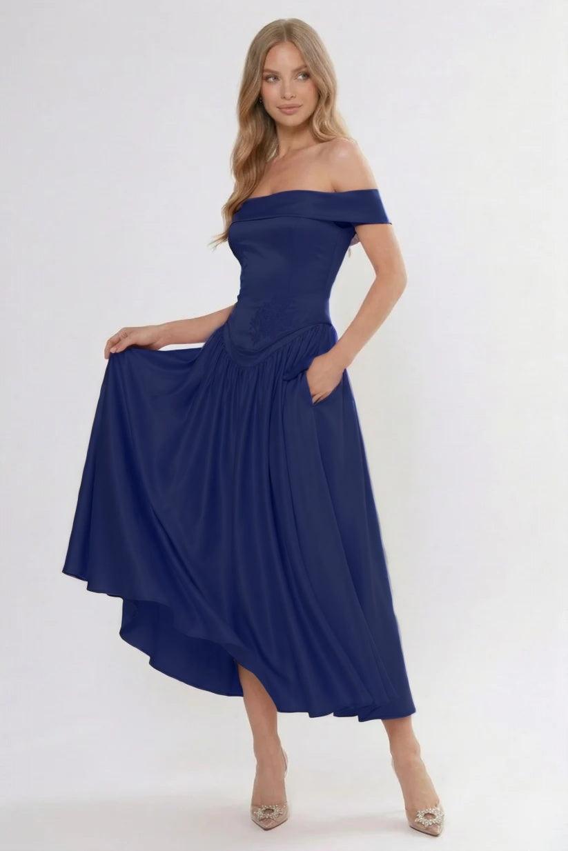 A-Line/Two-Piece Ankle Length Soft Satin Wedding Guest Dress CG0313