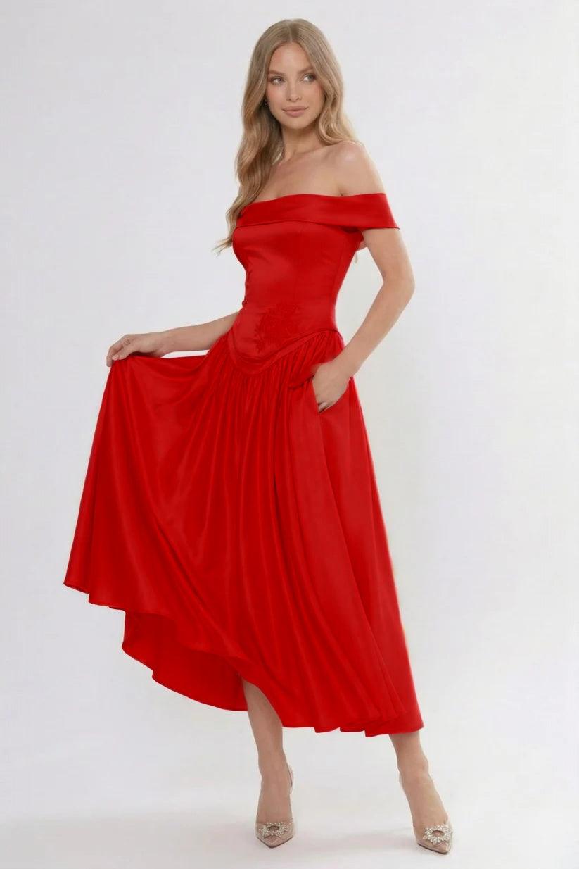 A-Line/Two-Piece Ankle Length Soft Satin Wedding Guest Dress CG0313