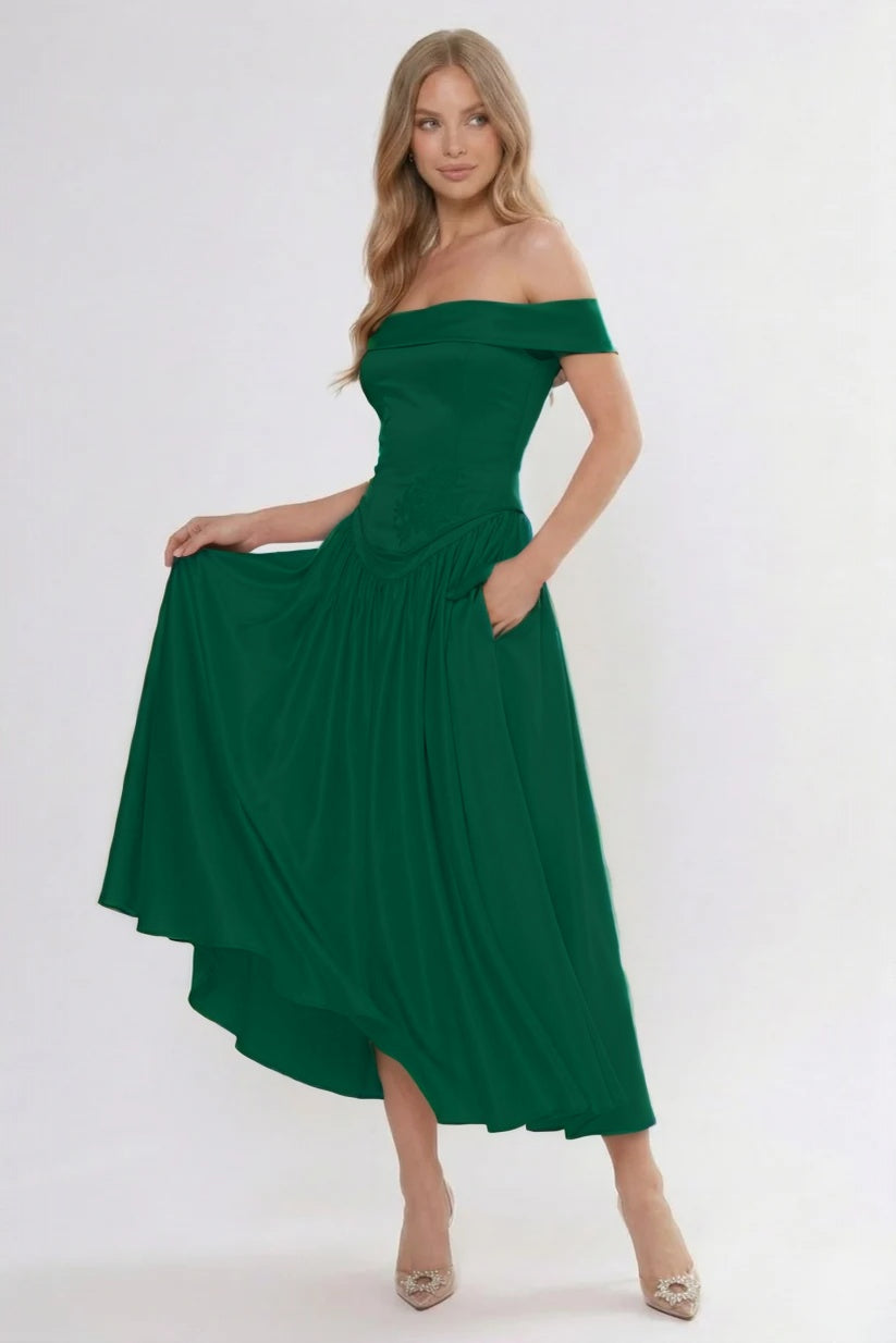 A-Line/Two-Piece Ankle Length Soft Satin Wedding Guest Dress CG0313