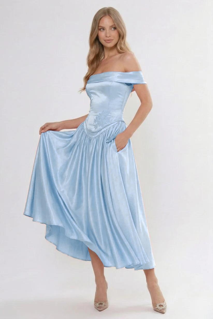 A-Line/Two-Piece Ankle Length Soft Satin Wedding Guest Dress CG0313
