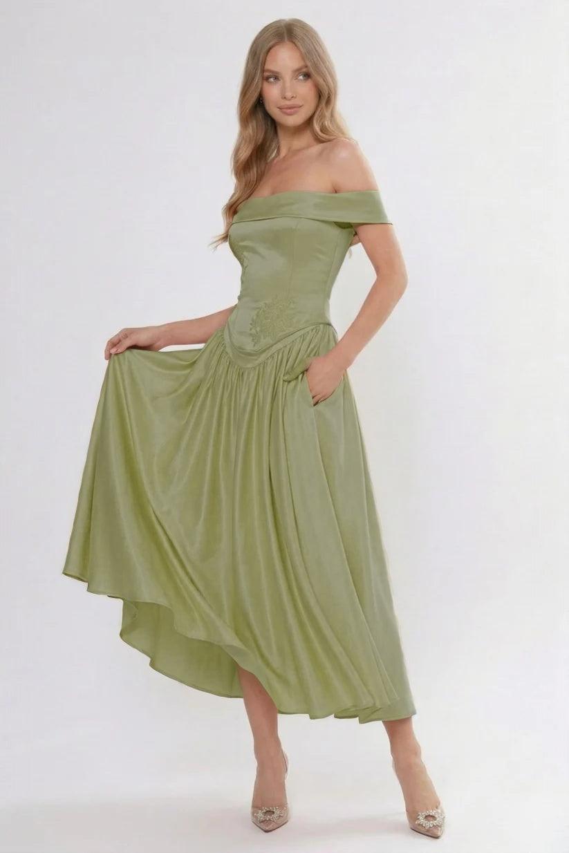 A-Line/Two-Piece Ankle Length Soft Satin Wedding Guest Dress CG0313