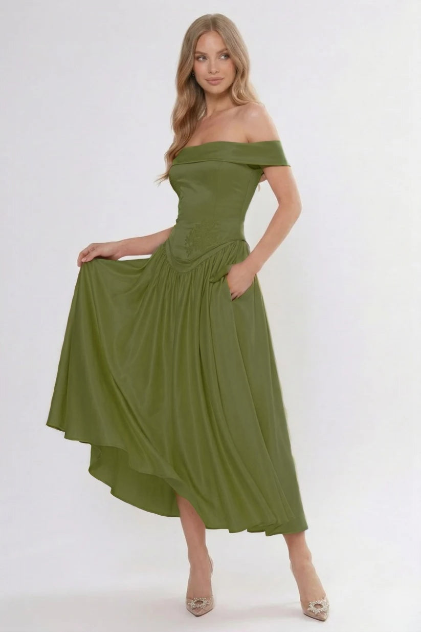 A-Line/Two-Piece Ankle Length Soft Satin Wedding Guest Dress CG0313