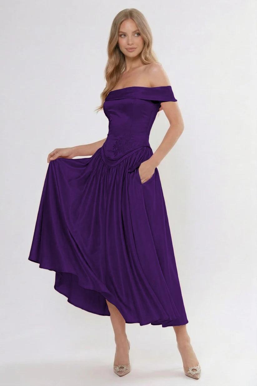 A-Line/Two-Piece Ankle Length Soft Satin Wedding Guest Dress CG0313