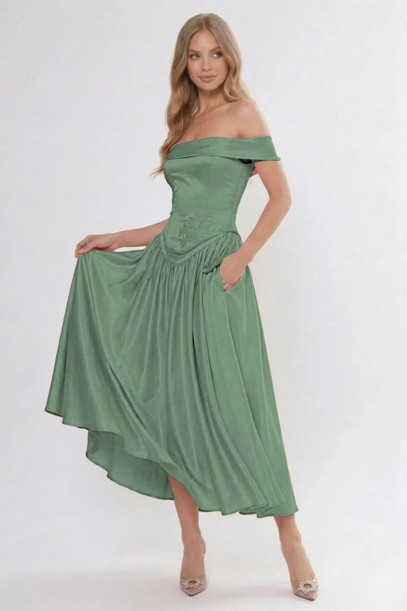 A-Line/Two-Piece Ankle Length Soft Satin Wedding Guest Dress CG0313