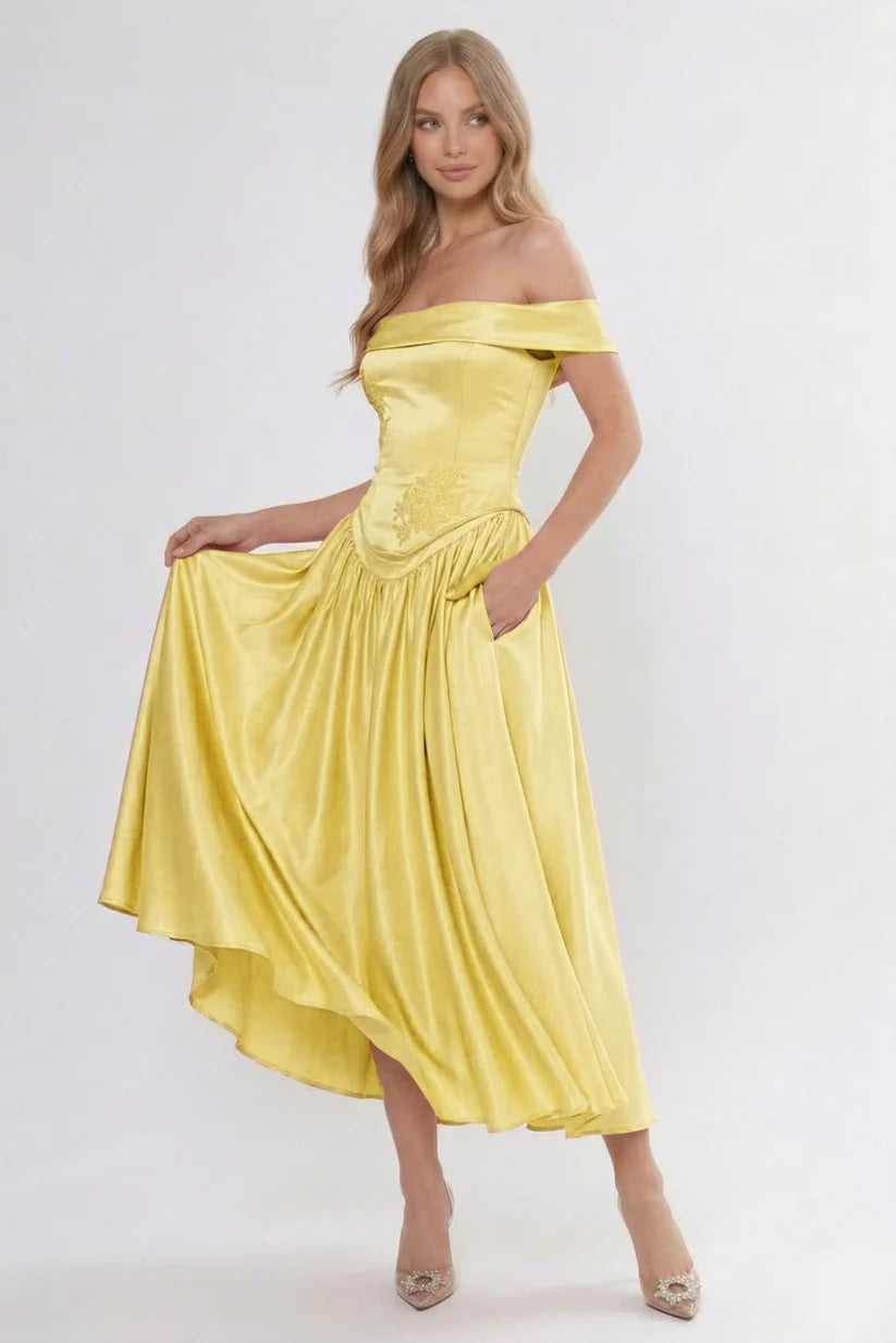 A-Line/Two-Piece Ankle Length Soft Satin Wedding Guest Dress CG0313