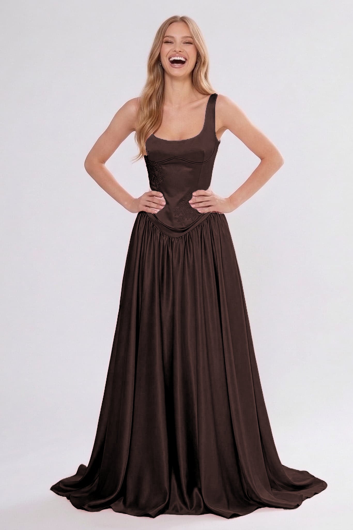 A-Line/Two-Piece Floor Length Soft Satin Wedding Guest Dress CG0314