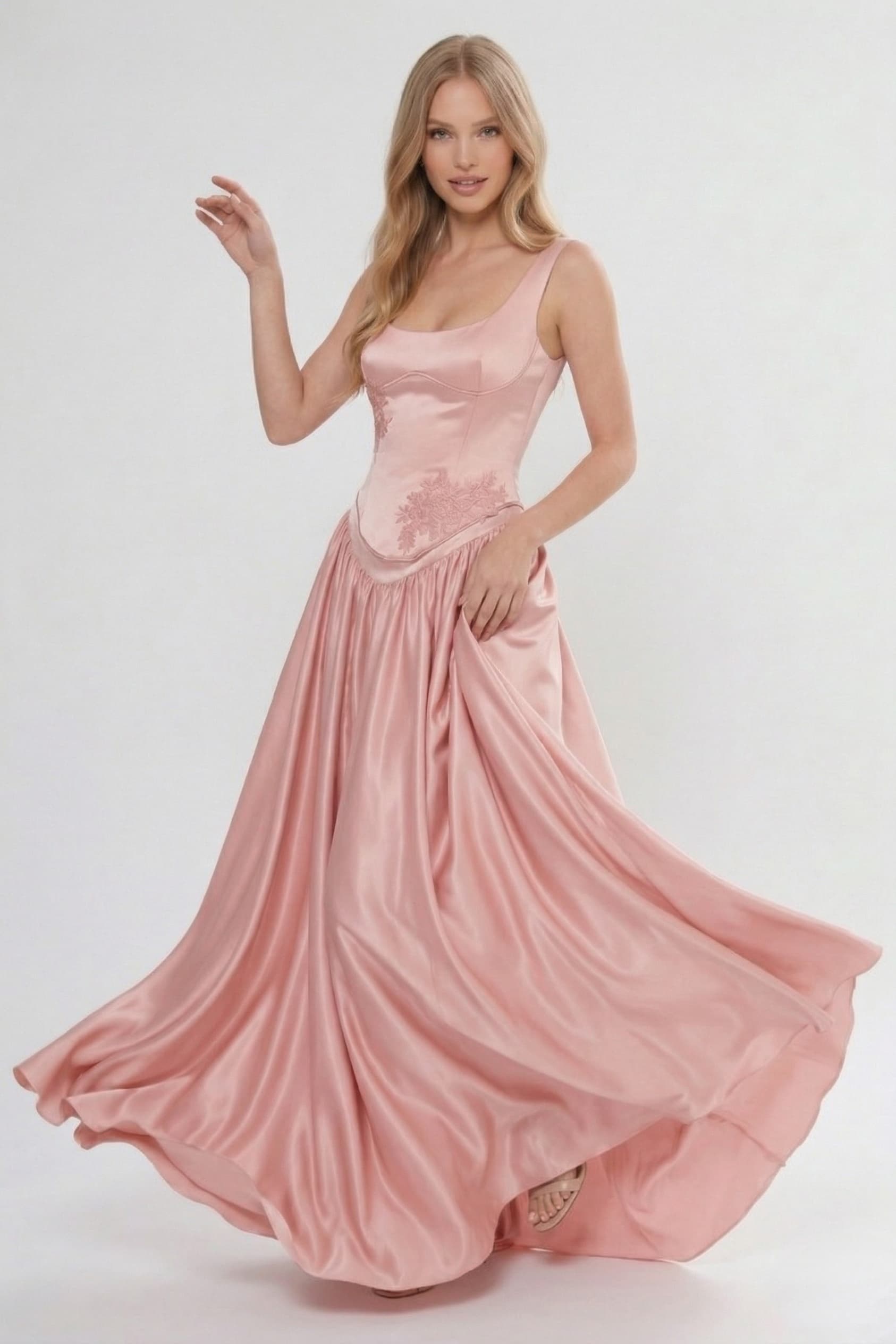 A-Line/Two-Piece Floor Length Soft Satin Wedding Guest Dress CG0314
